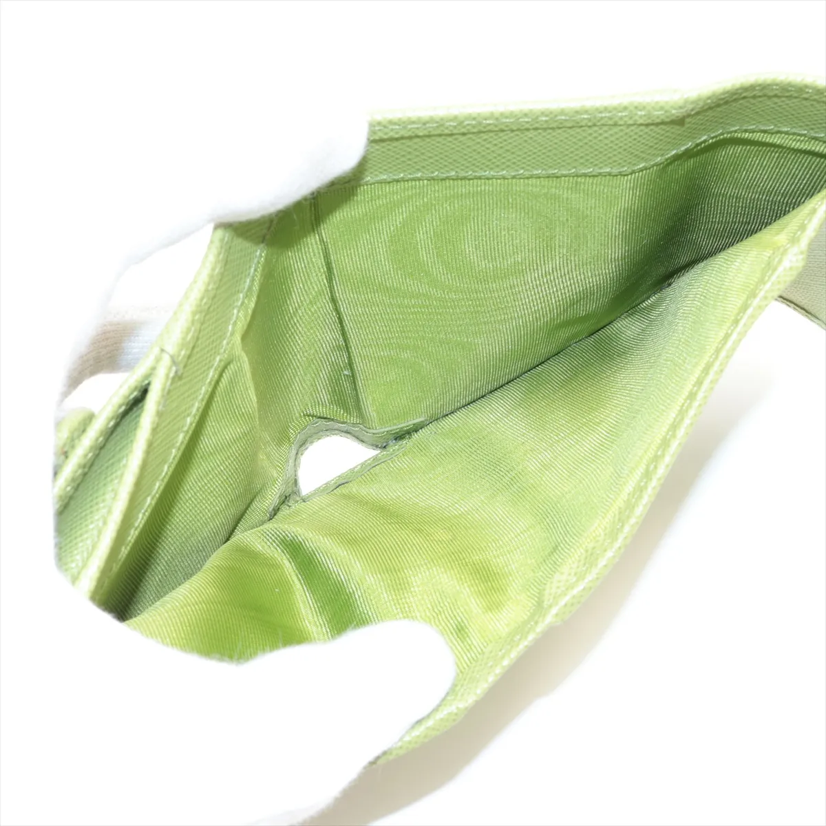 Saffiano Triangle Logo Leather Compact Wallet, Green — view 5