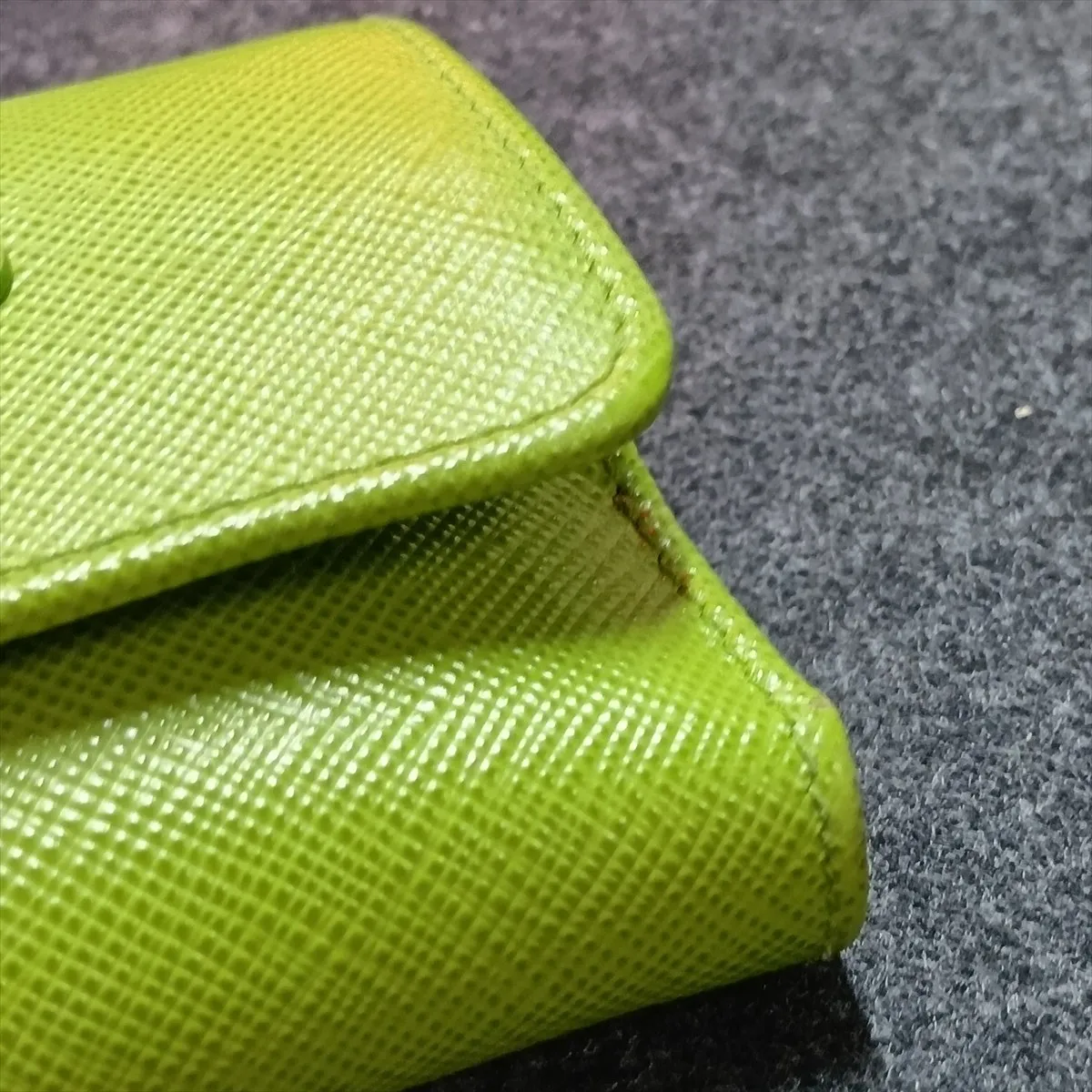 Saffiano Triangle Logo Leather Compact Wallet, Green — view 8