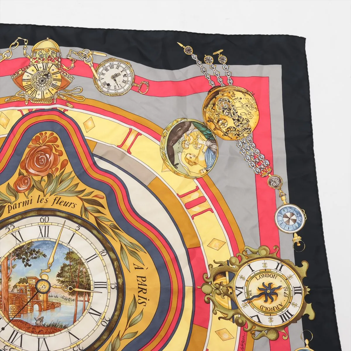 Carre 90 la ronde des heures Tokinorondo scarf silk black — view 3
