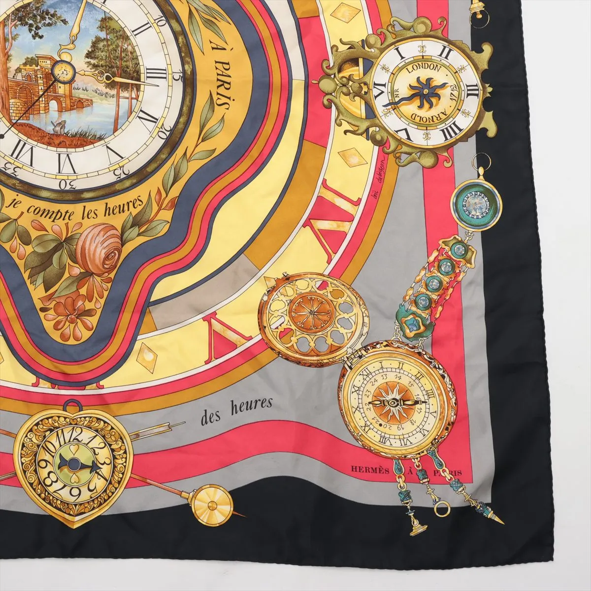 Carre 90 la ronde des heures Tokinorondo scarf silk black — view 4