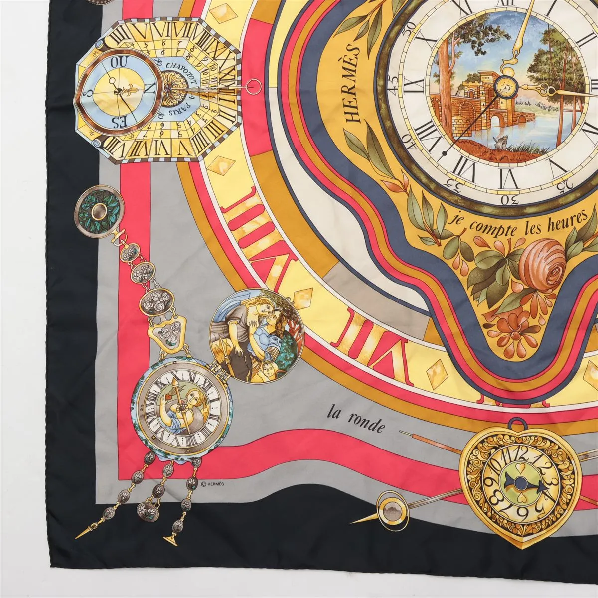 Carre 90 la ronde des heures Tokinorondo scarf silk black — view 5