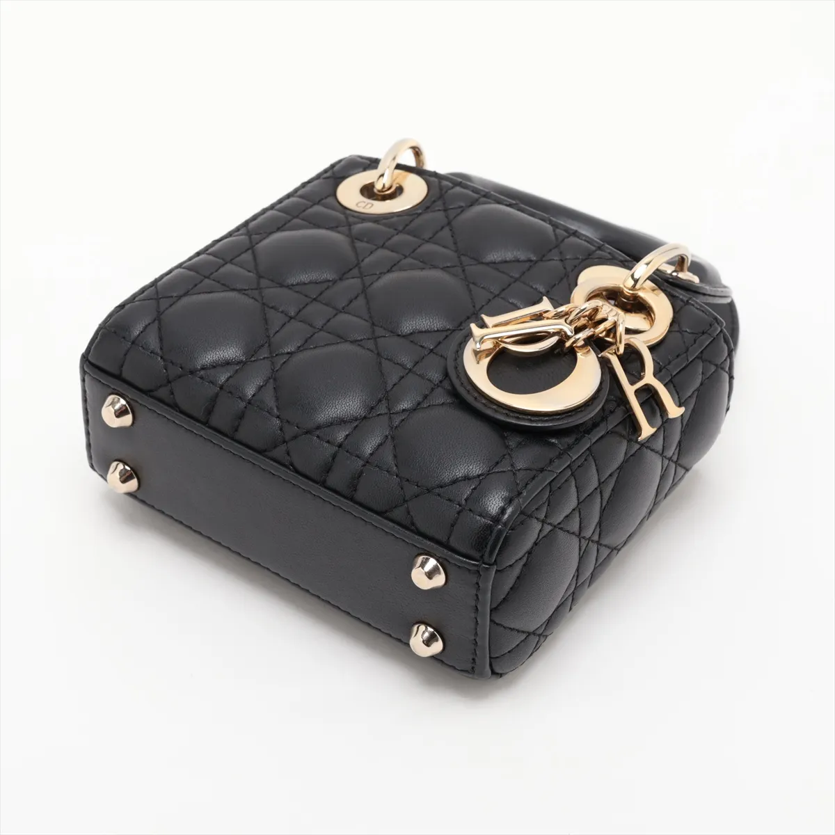 Cannage Lady Dior Micro Leather 2-Way Handbag, Black — view 3