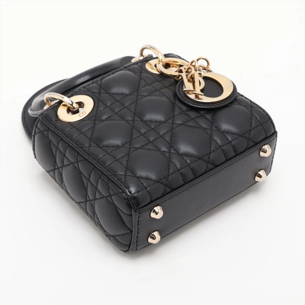 Cannage Lady Dior Micro Leather 2-Way Handbag, Black — view 4