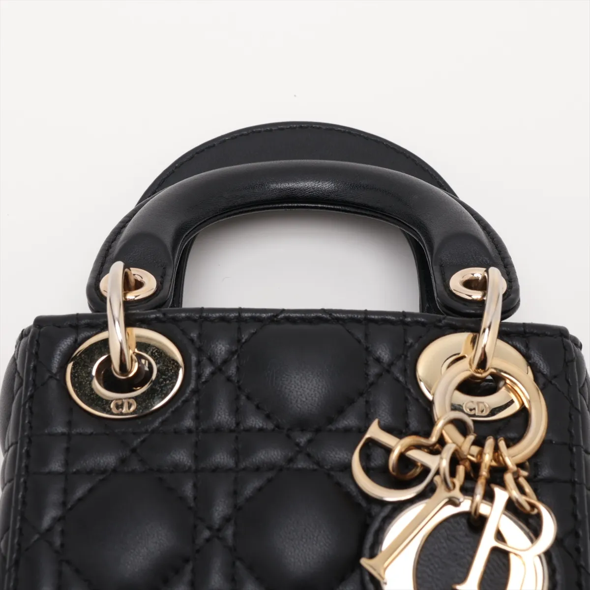 Cannage Lady Dior Micro Leather 2-Way Handbag, Black — view 6