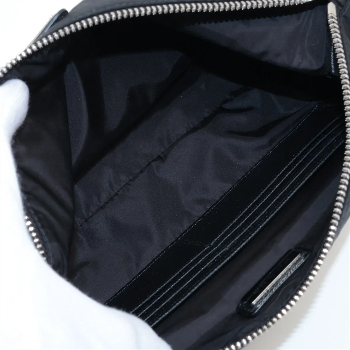 Tessuto Triangle Logo Nylon Pouch, Black, 2NH006, with Strap — view 3
