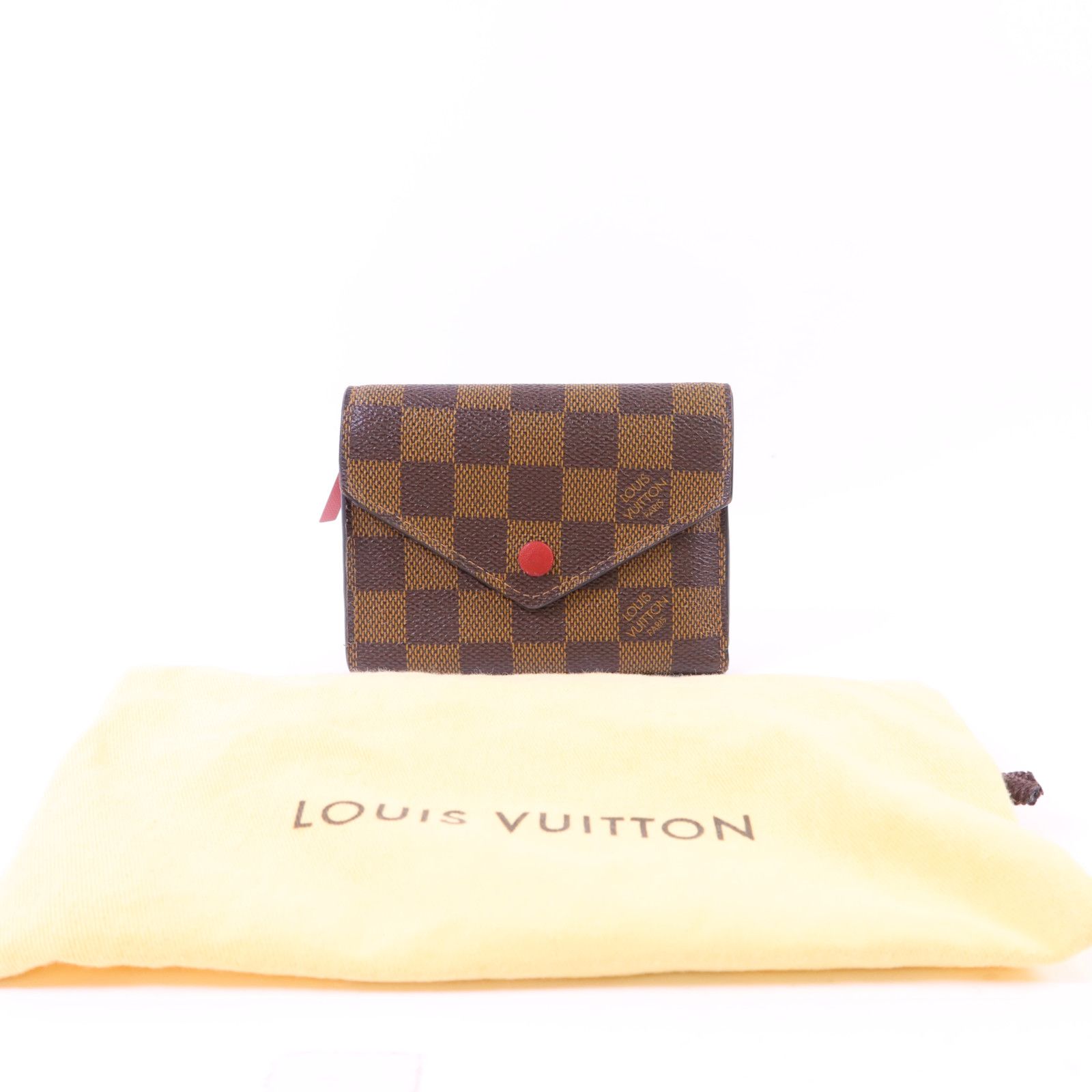 Damier Victorine Wallet Kinpaku Silver Package Brown Red Tri-Fold Wallet N 41659 — view 19