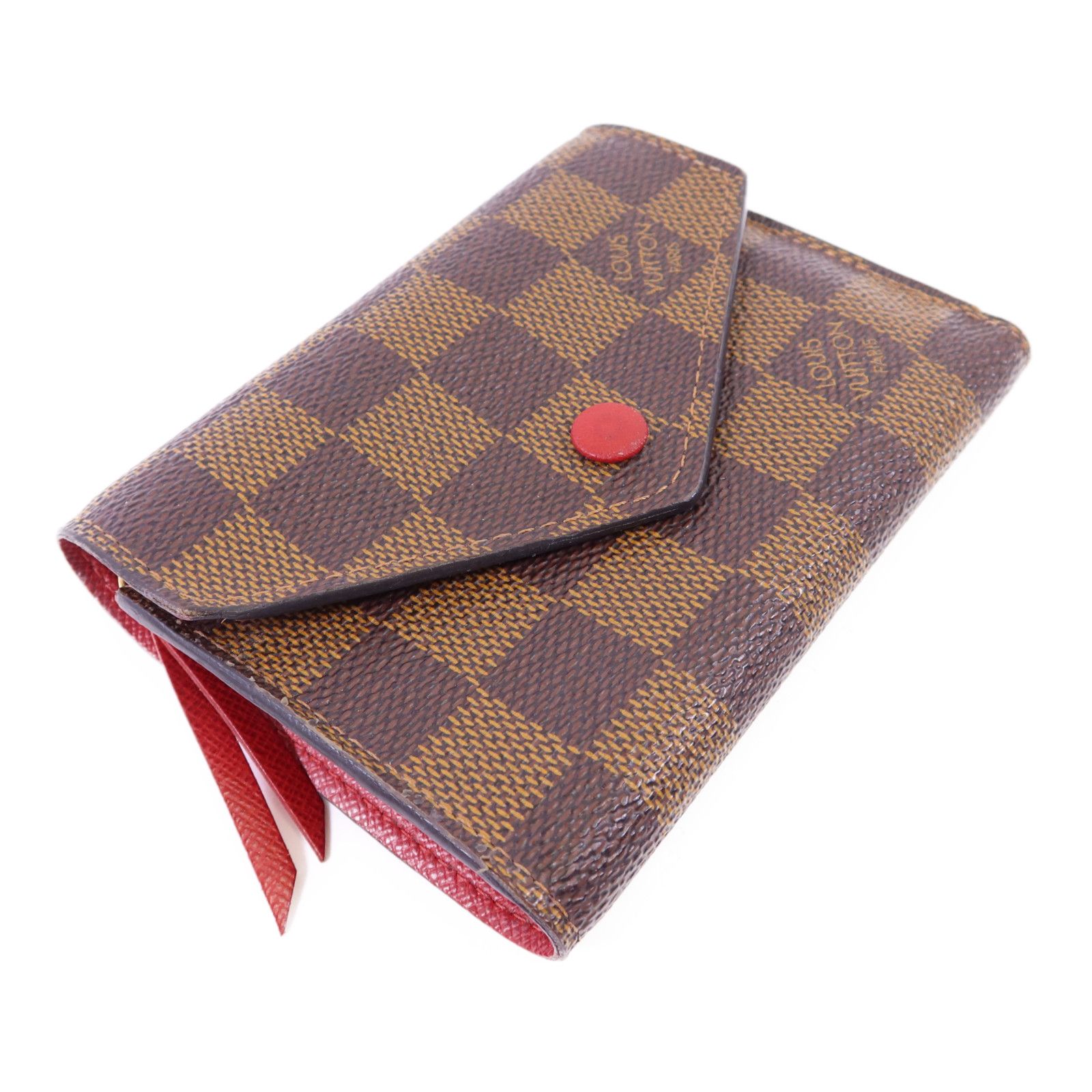 Damier Victorine Wallet Kinpaku Silver Package Brown Red Tri-Fold Wallet N 41659 — view 3