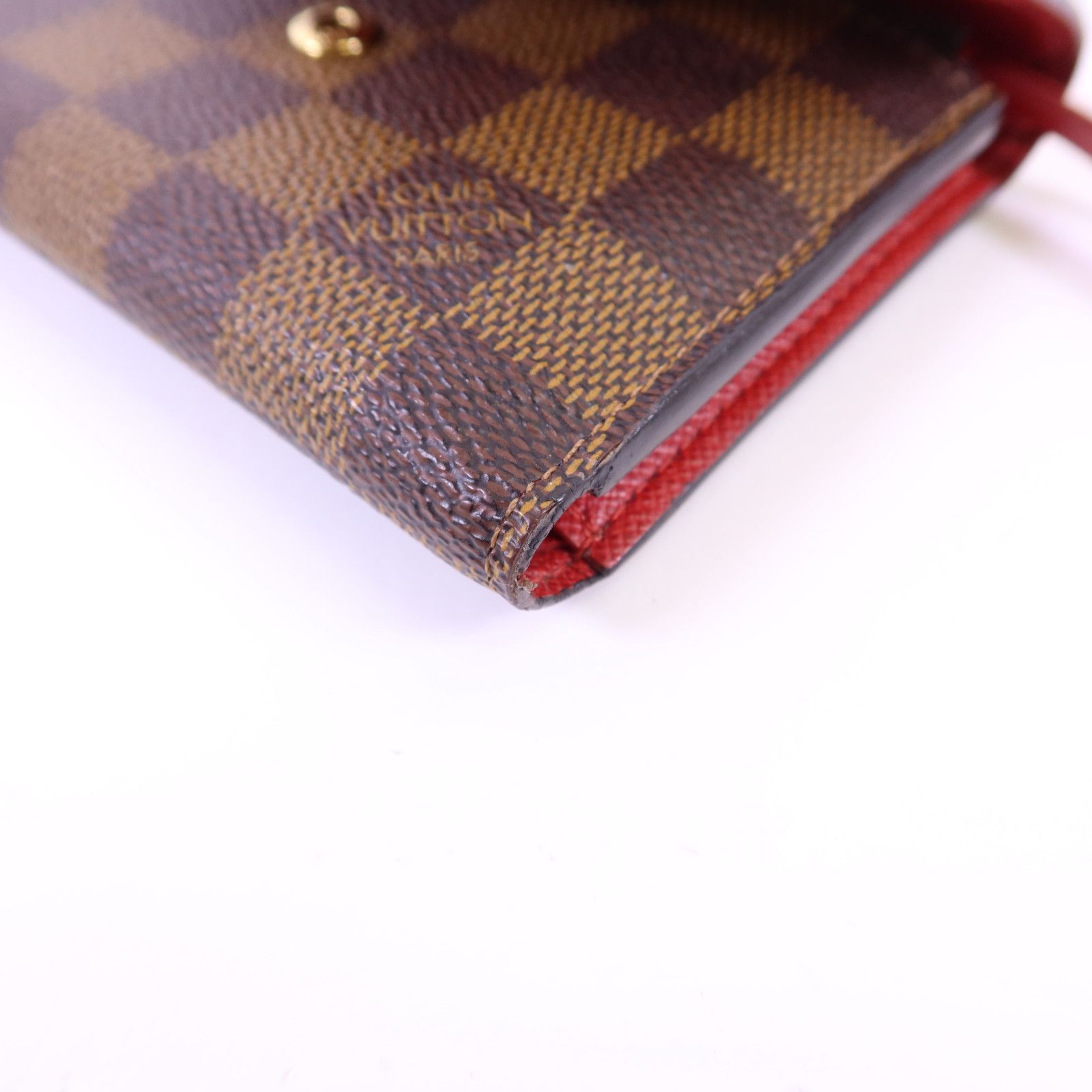 Damier Victorine Wallet Kinpaku Silver Package Brown Red Tri-Fold Wallet N 41659 — view 10