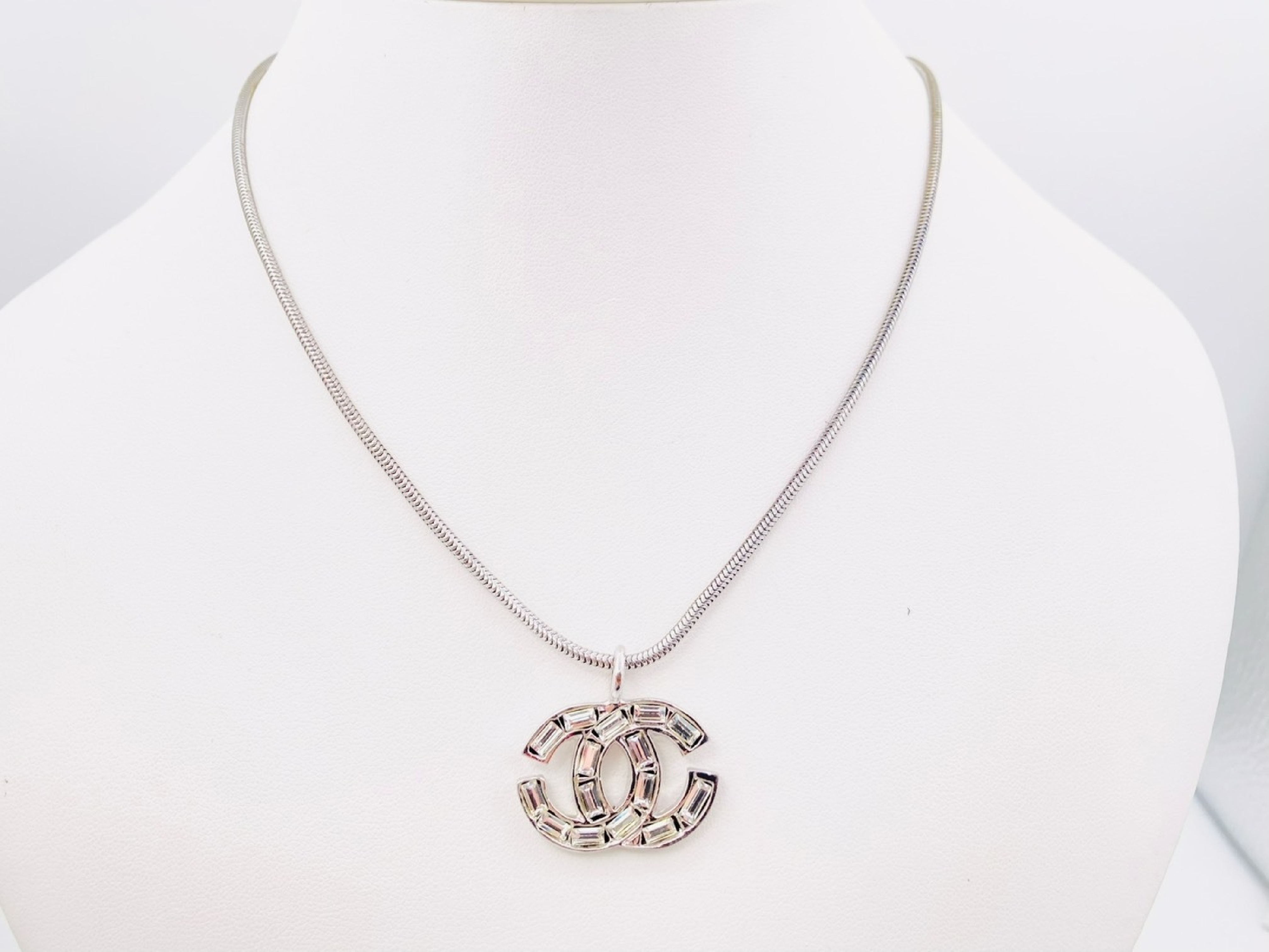 Coco Mark Rhinestone Snake Chain Necklace 01P Metal Silver Necklace — view 2