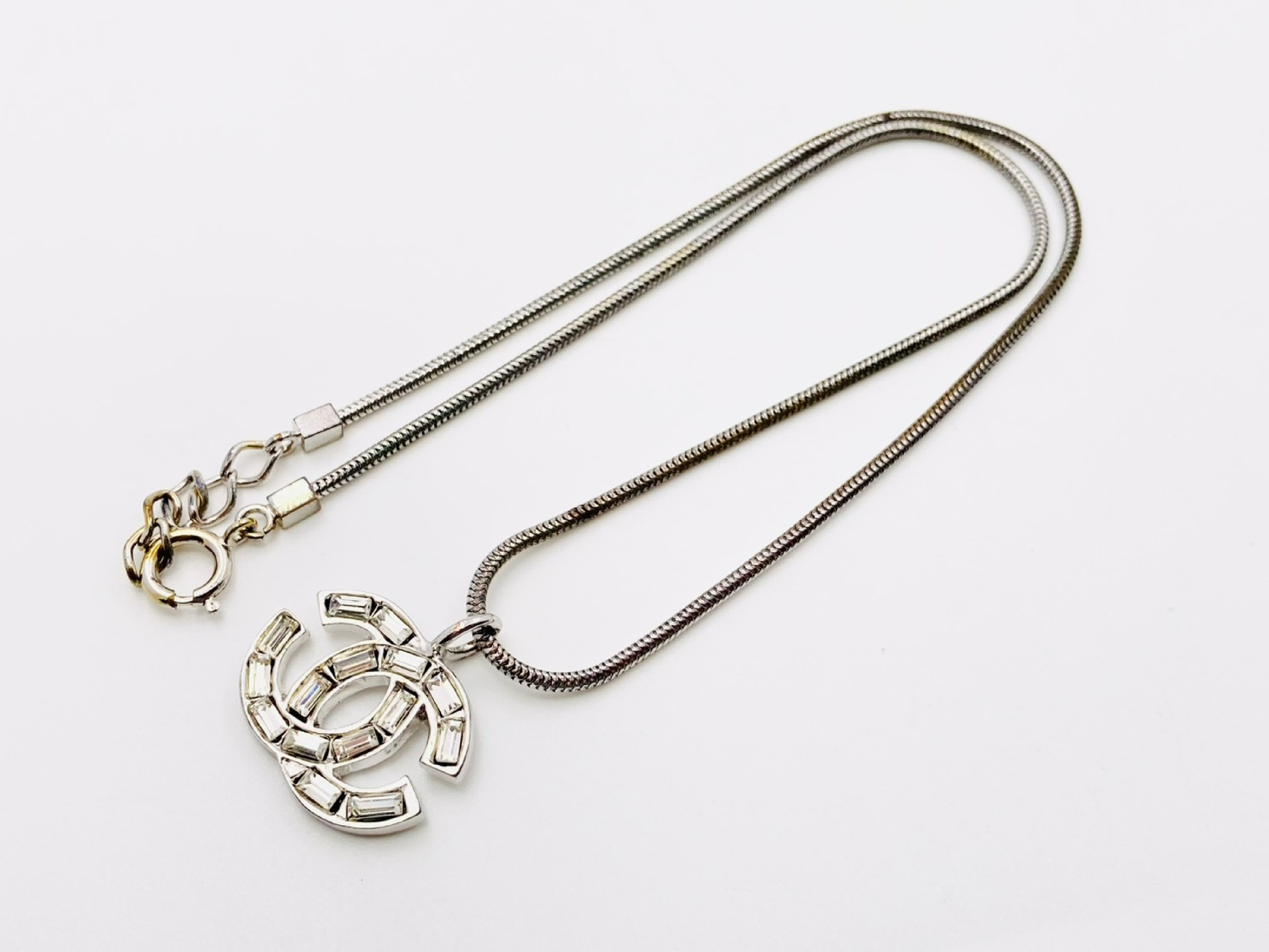Coco Mark Rhinestone Snake Chain Necklace 01P Metal Silver Necklace — view 3