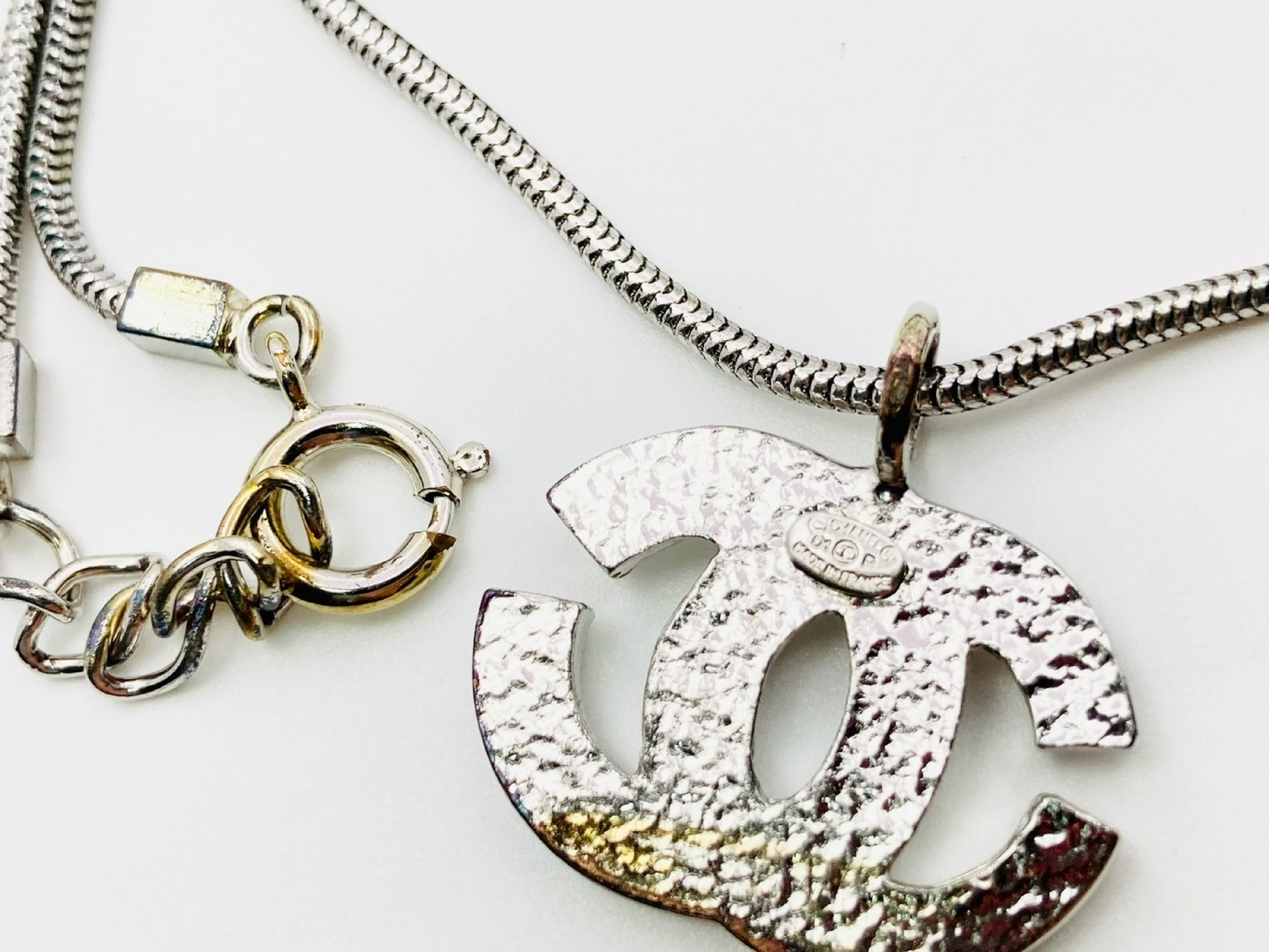 Coco Mark Rhinestone Snake Chain Necklace 01P Metal Silver Necklace — view 4