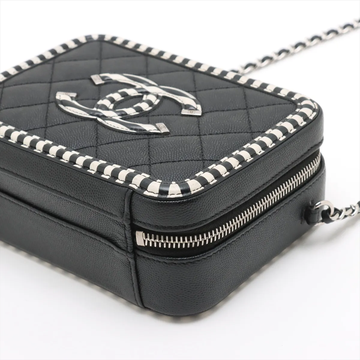 CC Filigree Caviar Skin 2WAY Handbag Black x White Silver Hardware 28214244 28th Series — view 3