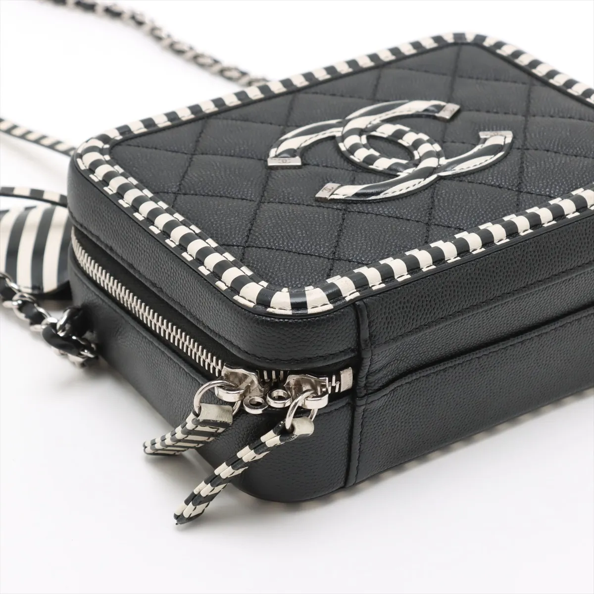 CC Filigree Caviar Skin 2WAY Handbag Black x White Silver Hardware 28214244 28th Series — view 4