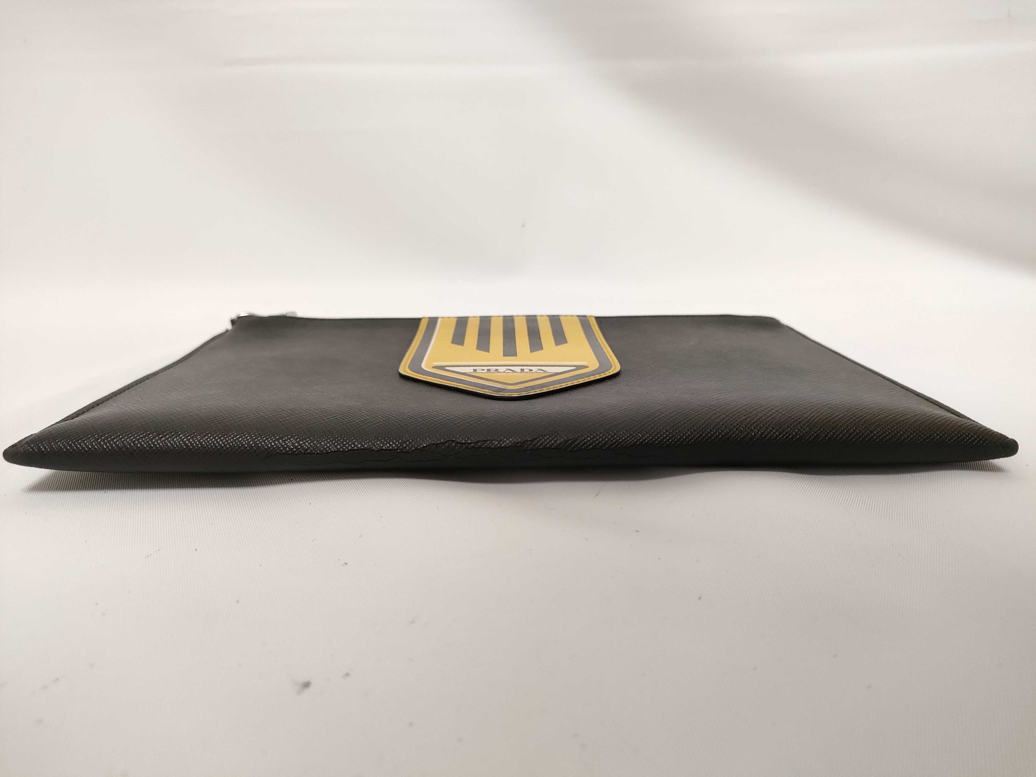 Saffiano Clutch Bag - Black and Yellow — view 6