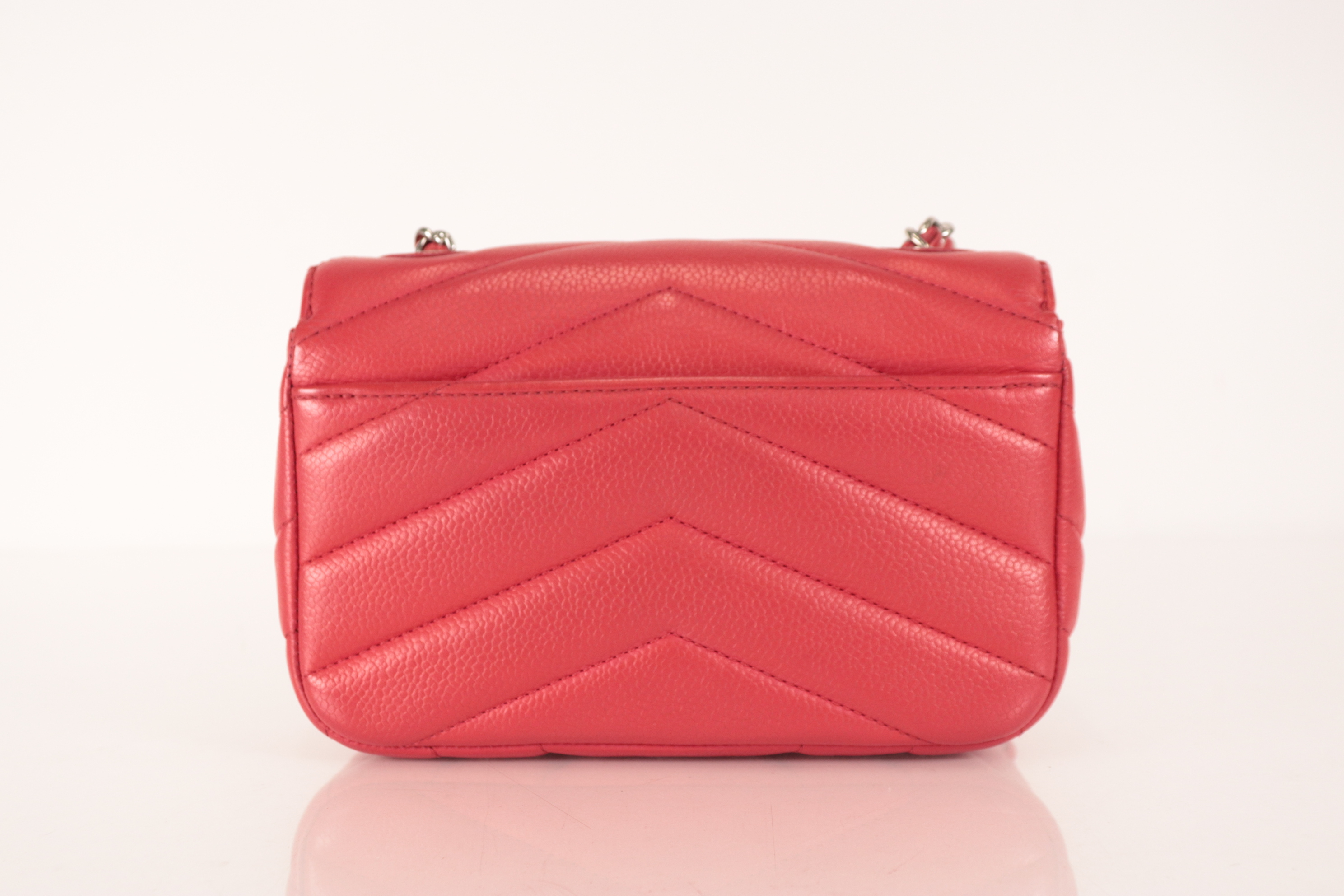 Chevron V-Flap Caviar Chain Shoulder Bag, Red, Silver Hardware, Serial Number 24 — view 2