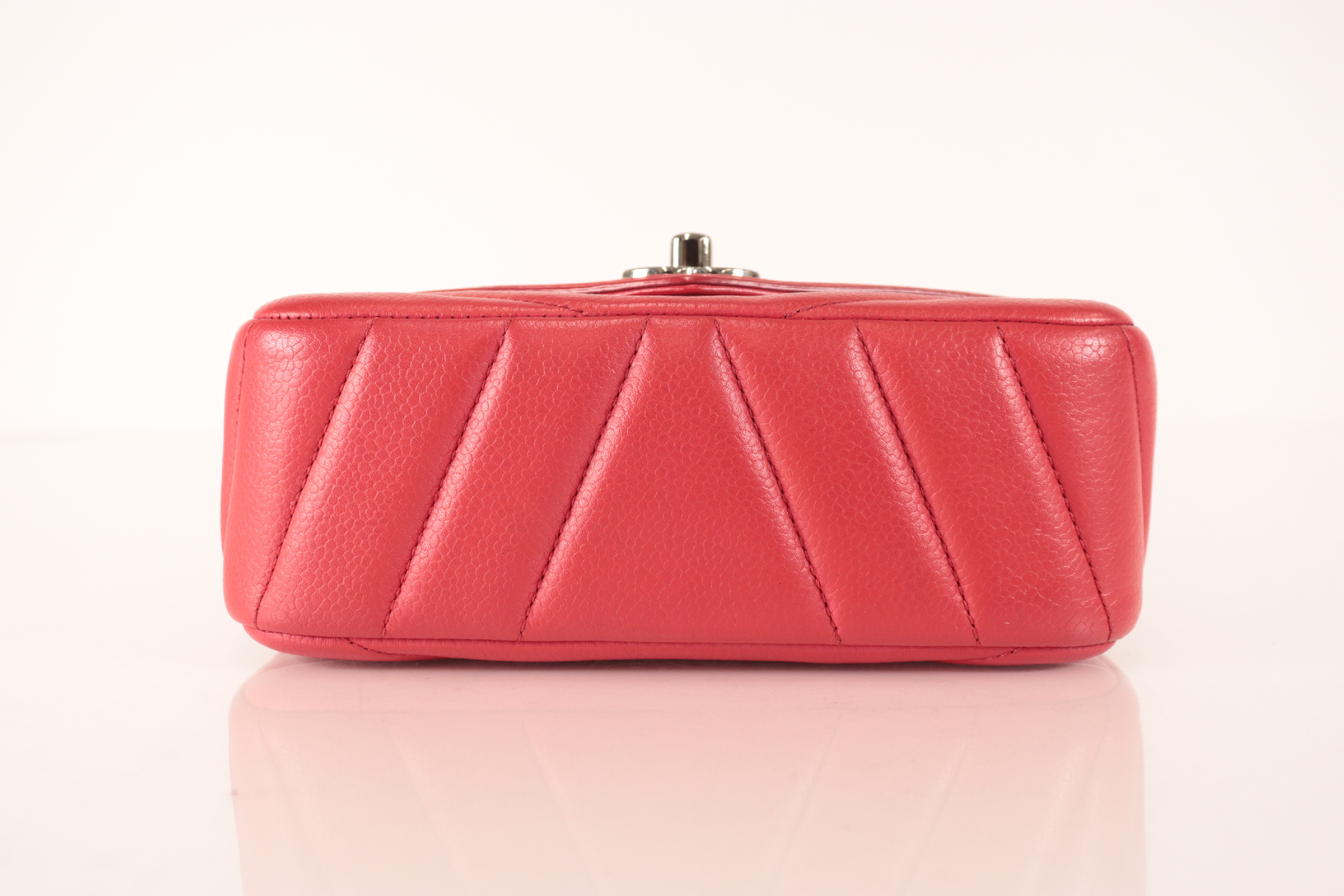 Chevron V-Flap Caviar Chain Shoulder Bag, Red, Silver Hardware, Serial Number 24 — view 6