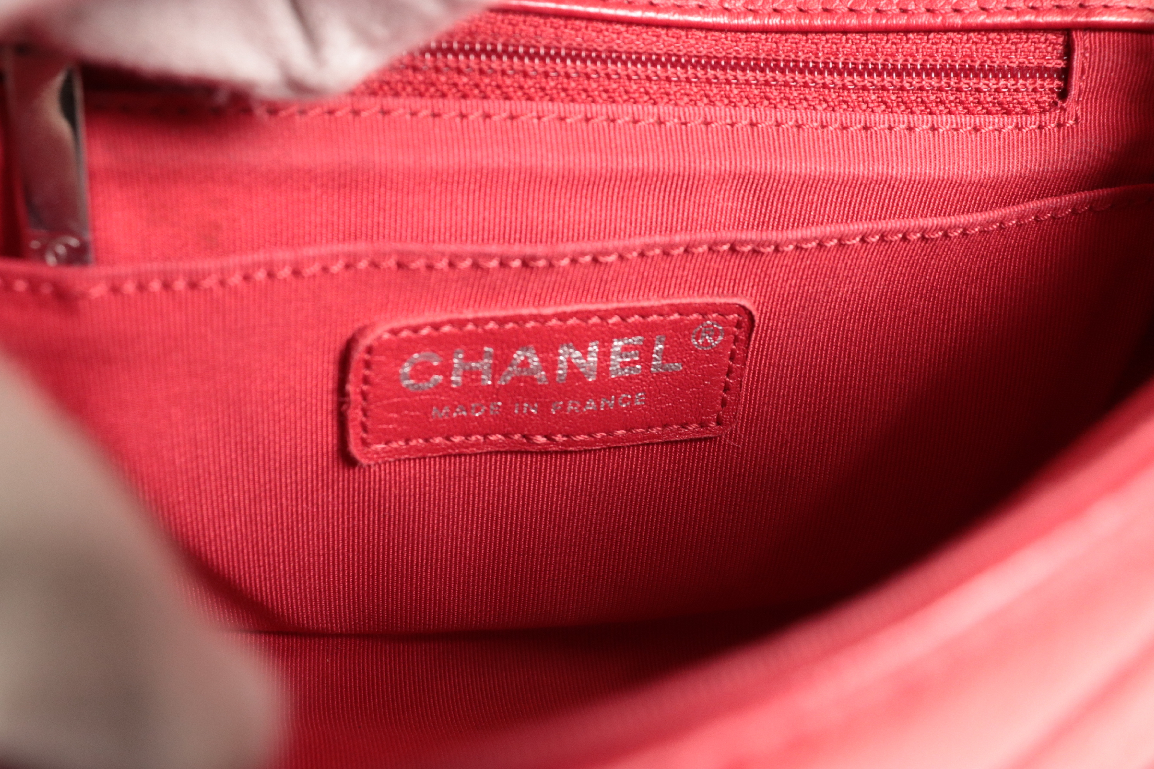 Chevron V-Flap Caviar Chain Shoulder Bag, Red, Silver Hardware, Serial Number 24 — view 7