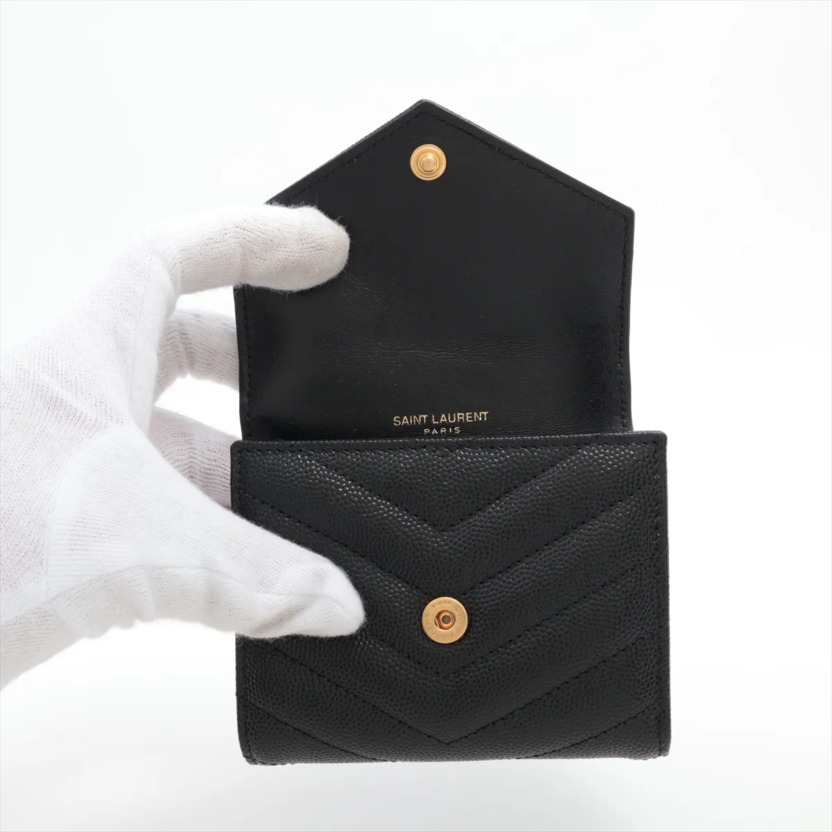Monogram Cassandra YSL Logo GNC692061 Leather Compact Wallet Black — view 3