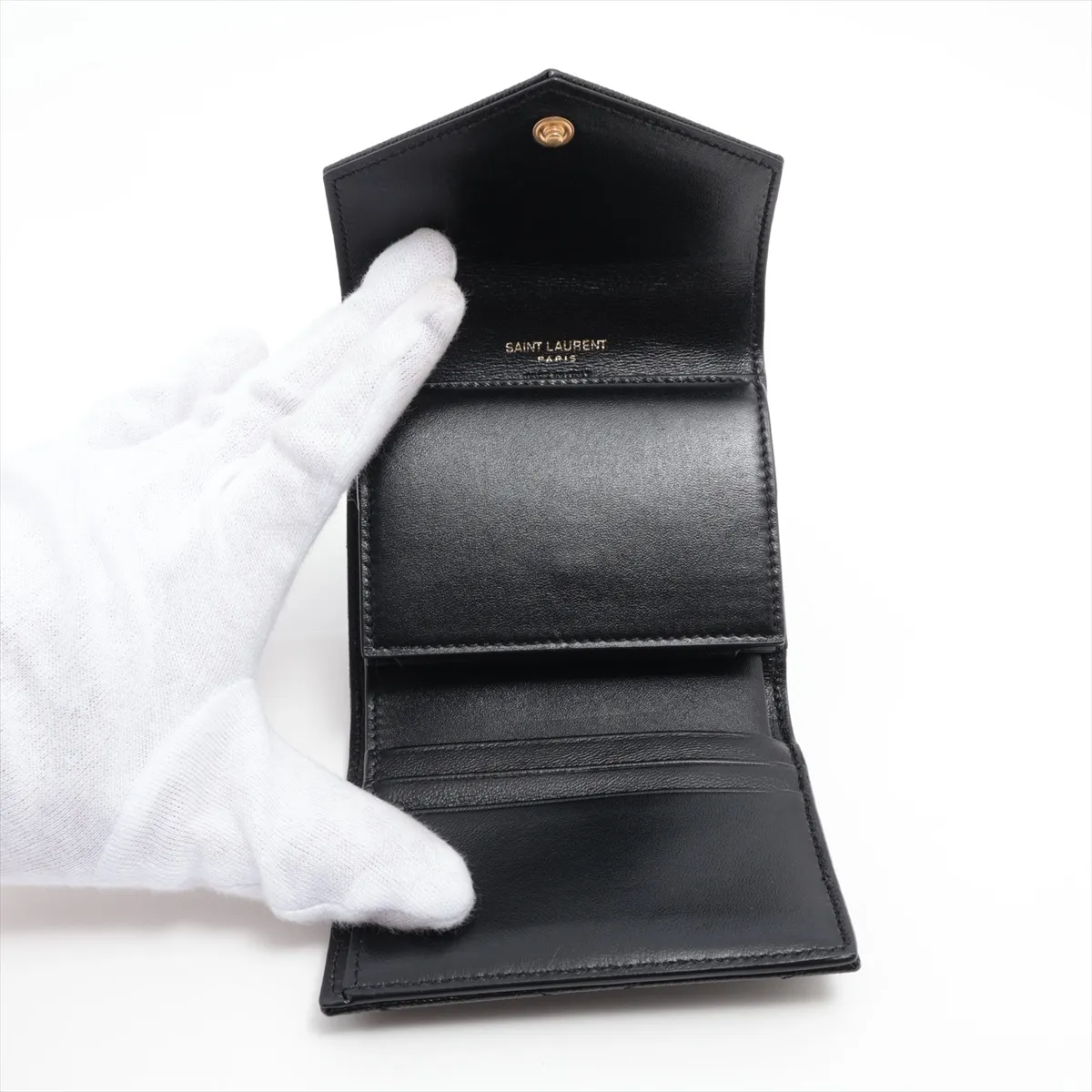 Monogram Cassandra YSL Logo GNC692061 Leather Compact Wallet Black — view 4