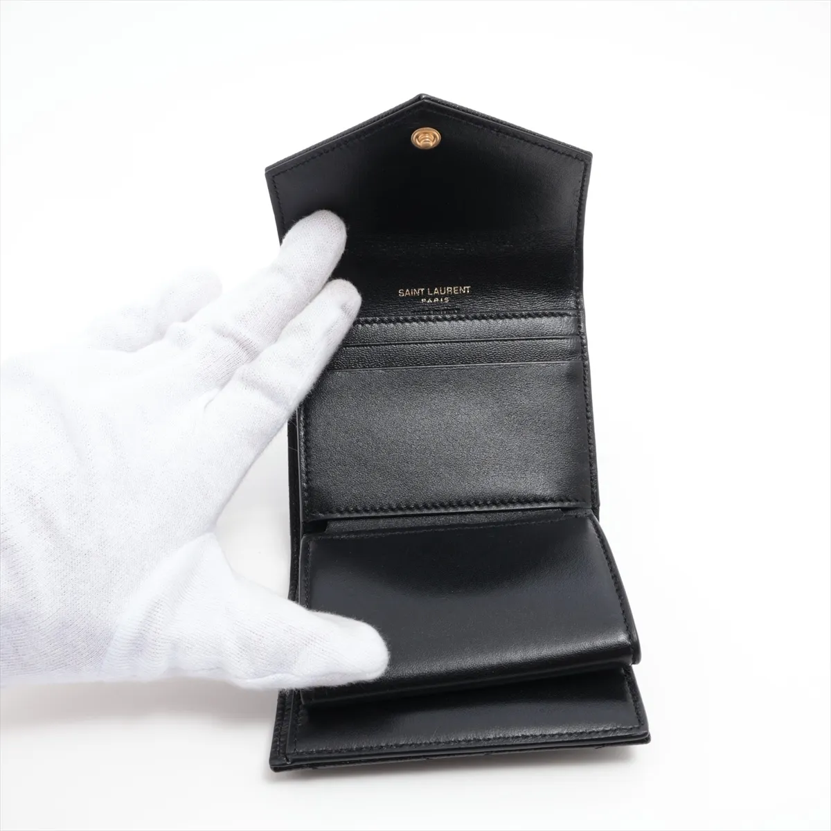 Monogram Cassandra YSL Logo GNC692061 Leather Compact Wallet Black — view 6
