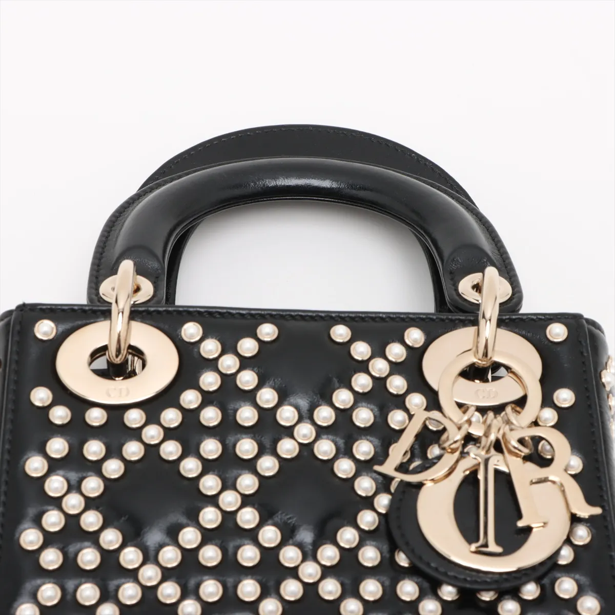 Cannage Lady Dior Mini Leather 2WAY Handbag Black — view 6