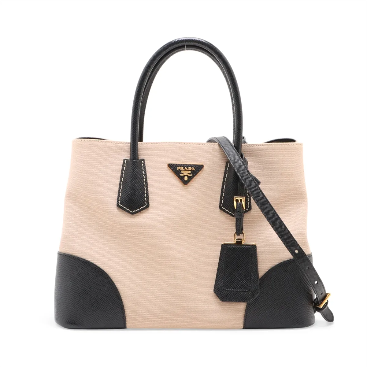 Canvas x Leather 2-Way Tote Bag, Beige x Black, BN2775