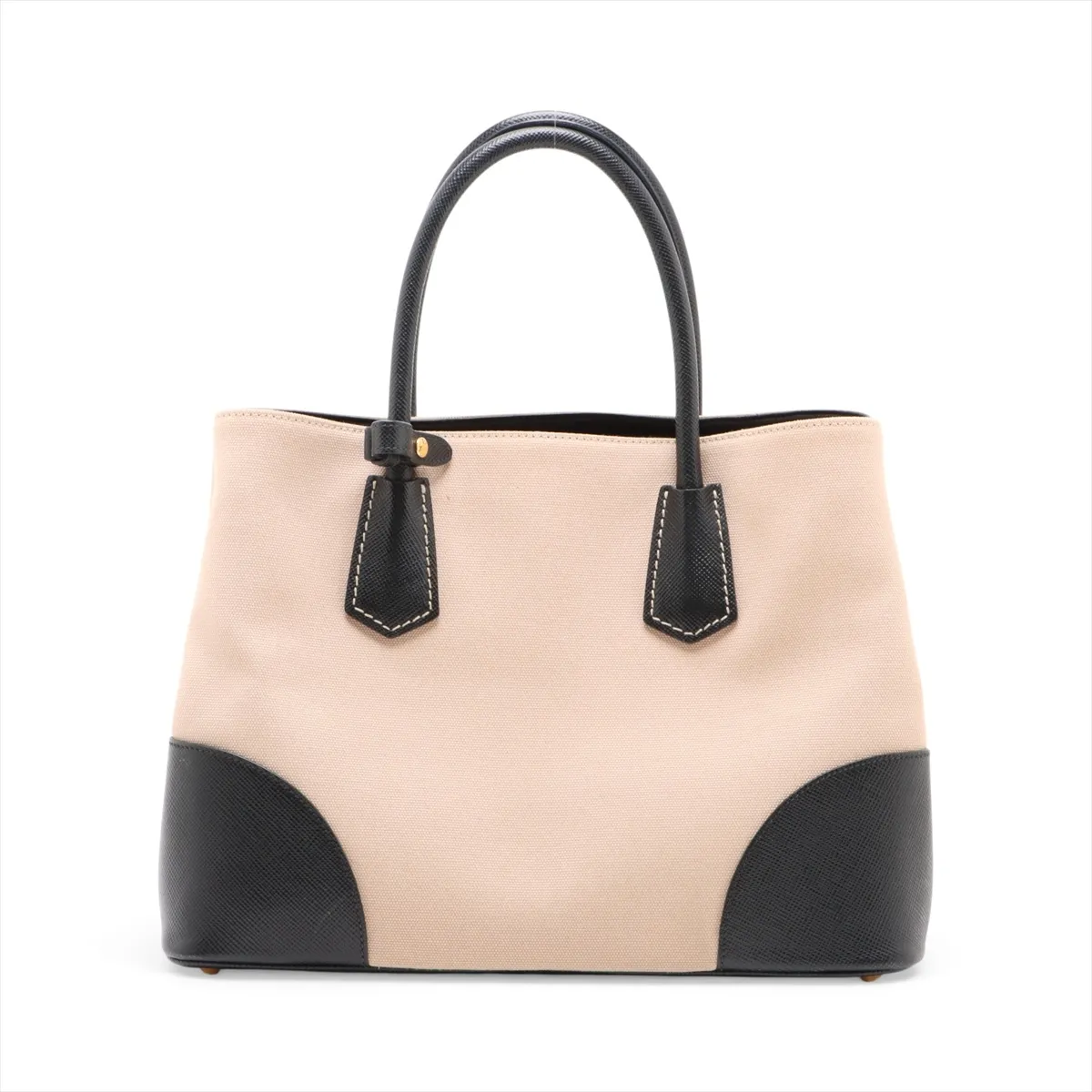 Canvas x Leather 2-Way Tote Bag, Beige x Black, BN2775 — view 2