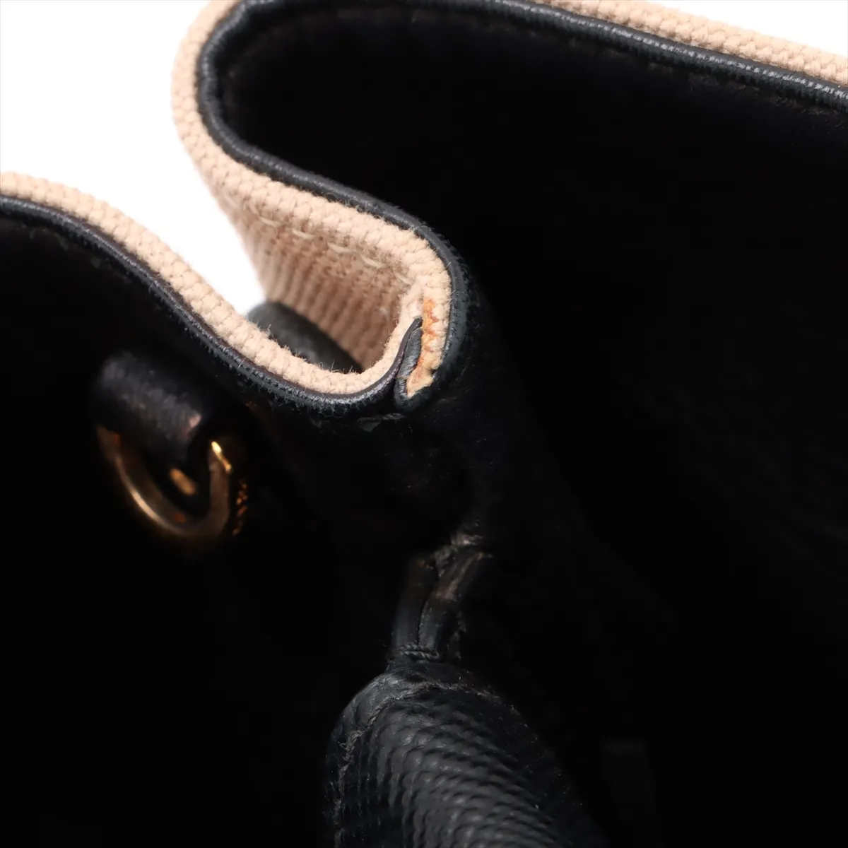 Canvas x Leather 2-Way Tote Bag, Beige x Black, BN2775 — view 13