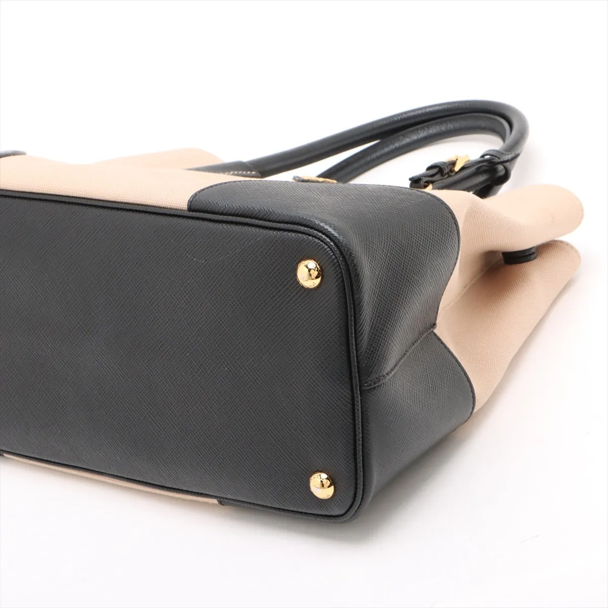 Canvas x Leather 2-Way Tote Bag, Beige x Black, BN2775 — view 3