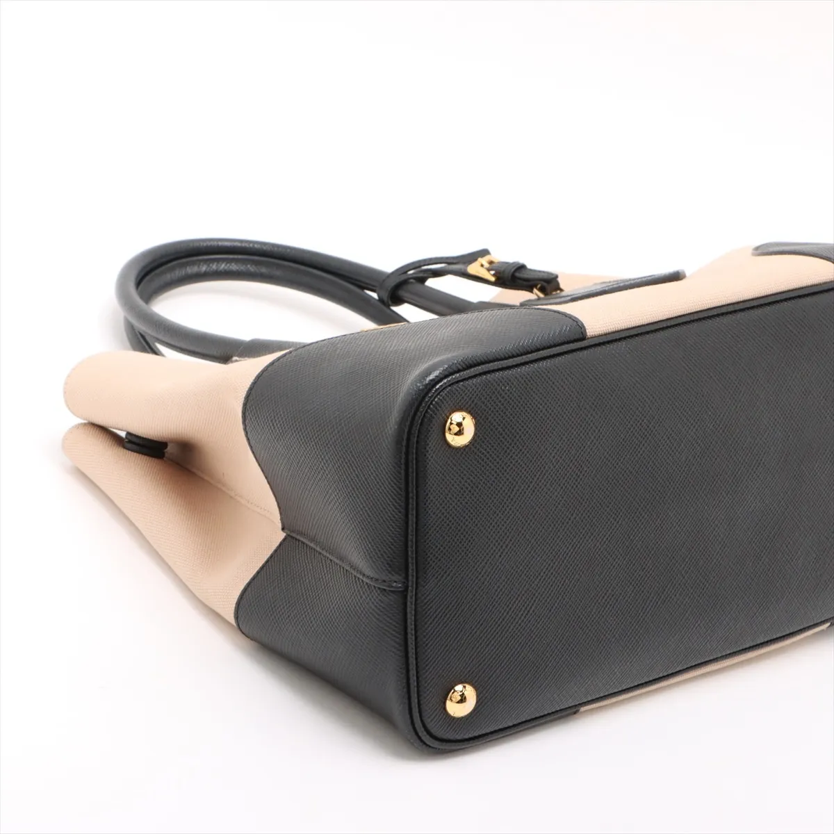 Canvas x Leather 2-Way Tote Bag, Beige x Black, BN2775 — view 4