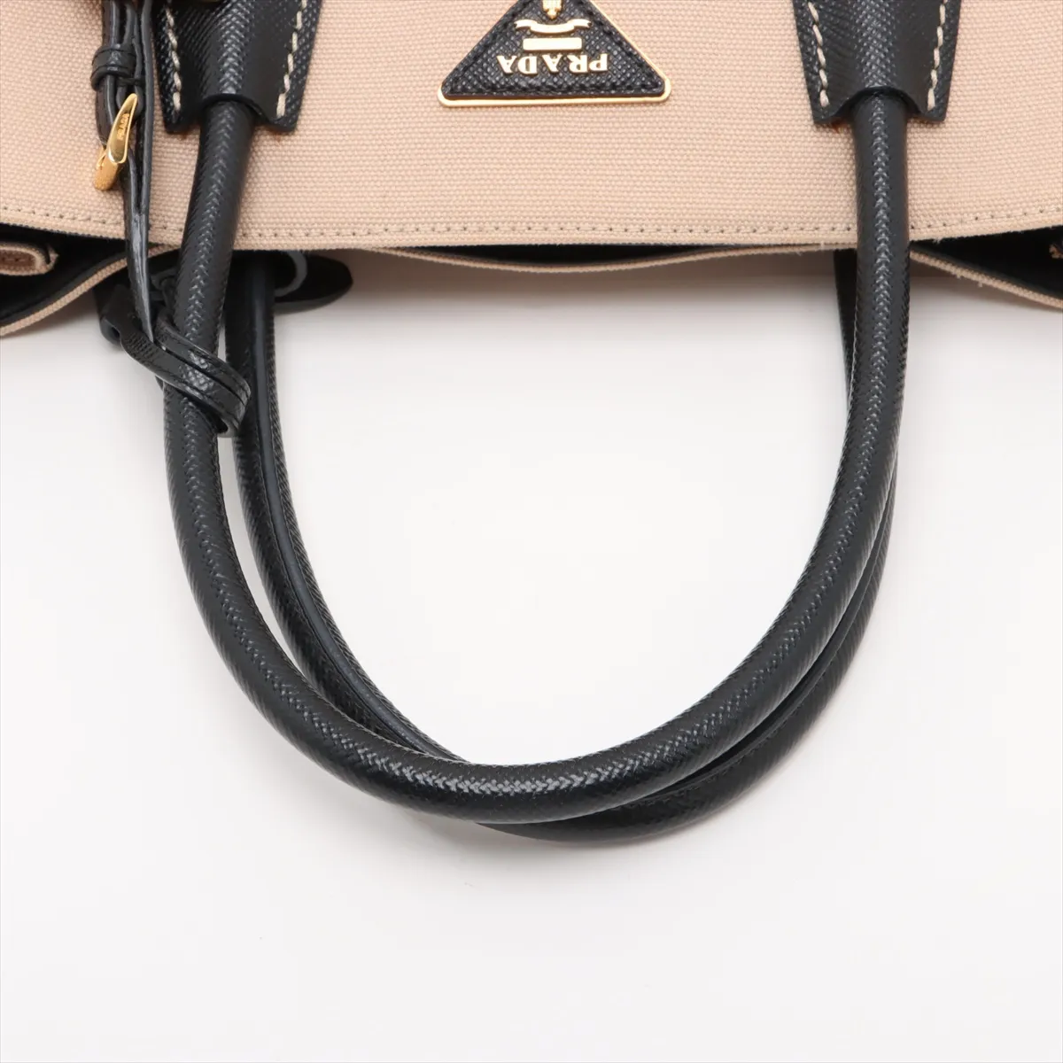 Canvas x Leather 2-Way Tote Bag, Beige x Black, BN2775 — view 5
