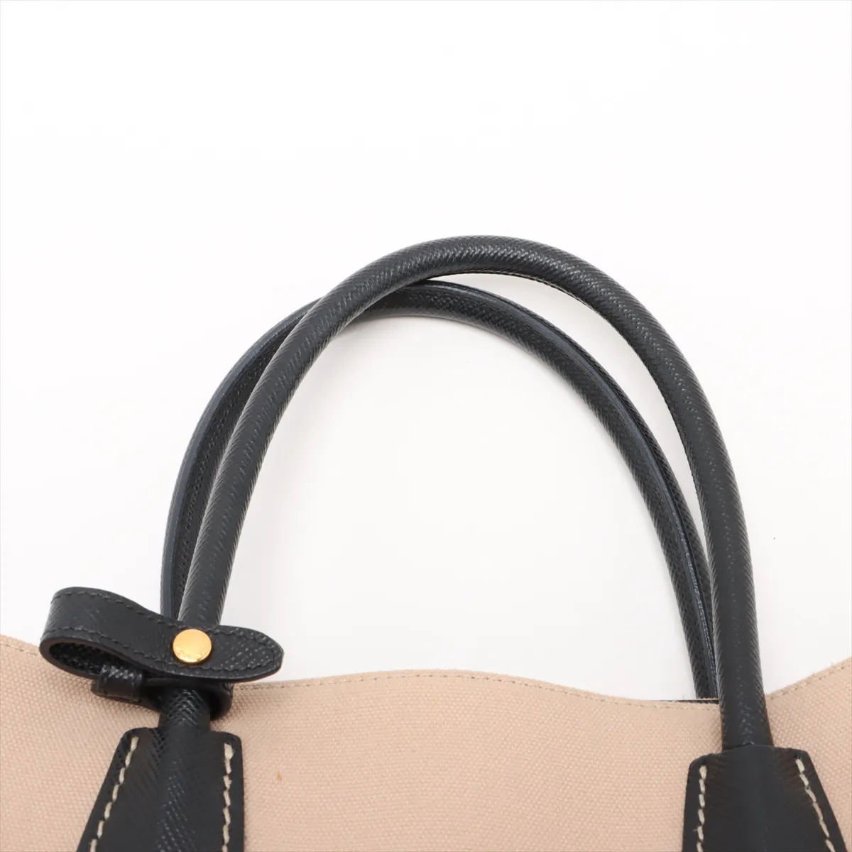 Canvas x Leather 2-Way Tote Bag, Beige x Black, BN2775 — view 6