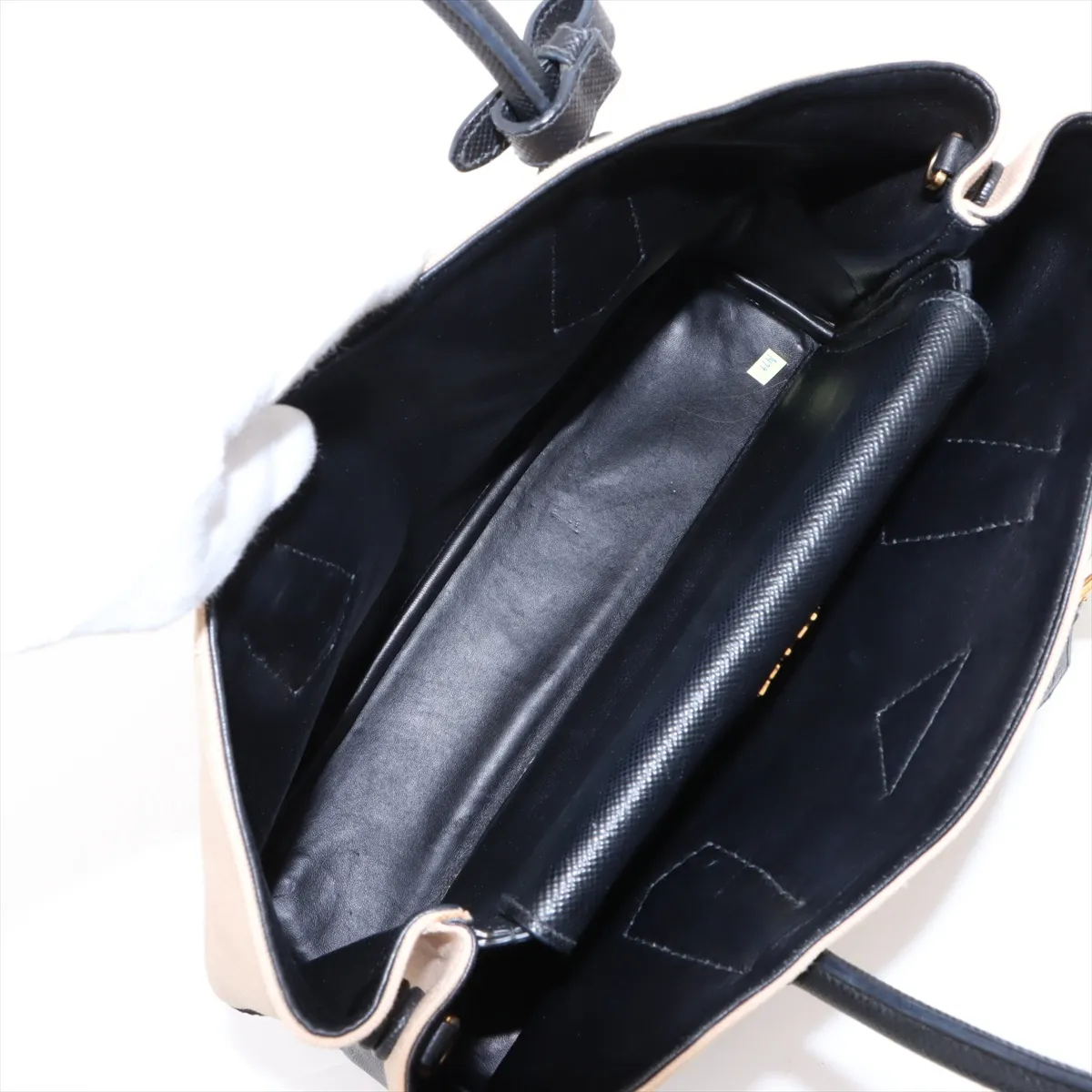 Canvas x Leather 2-Way Tote Bag, Beige x Black, BN2775 — view 8