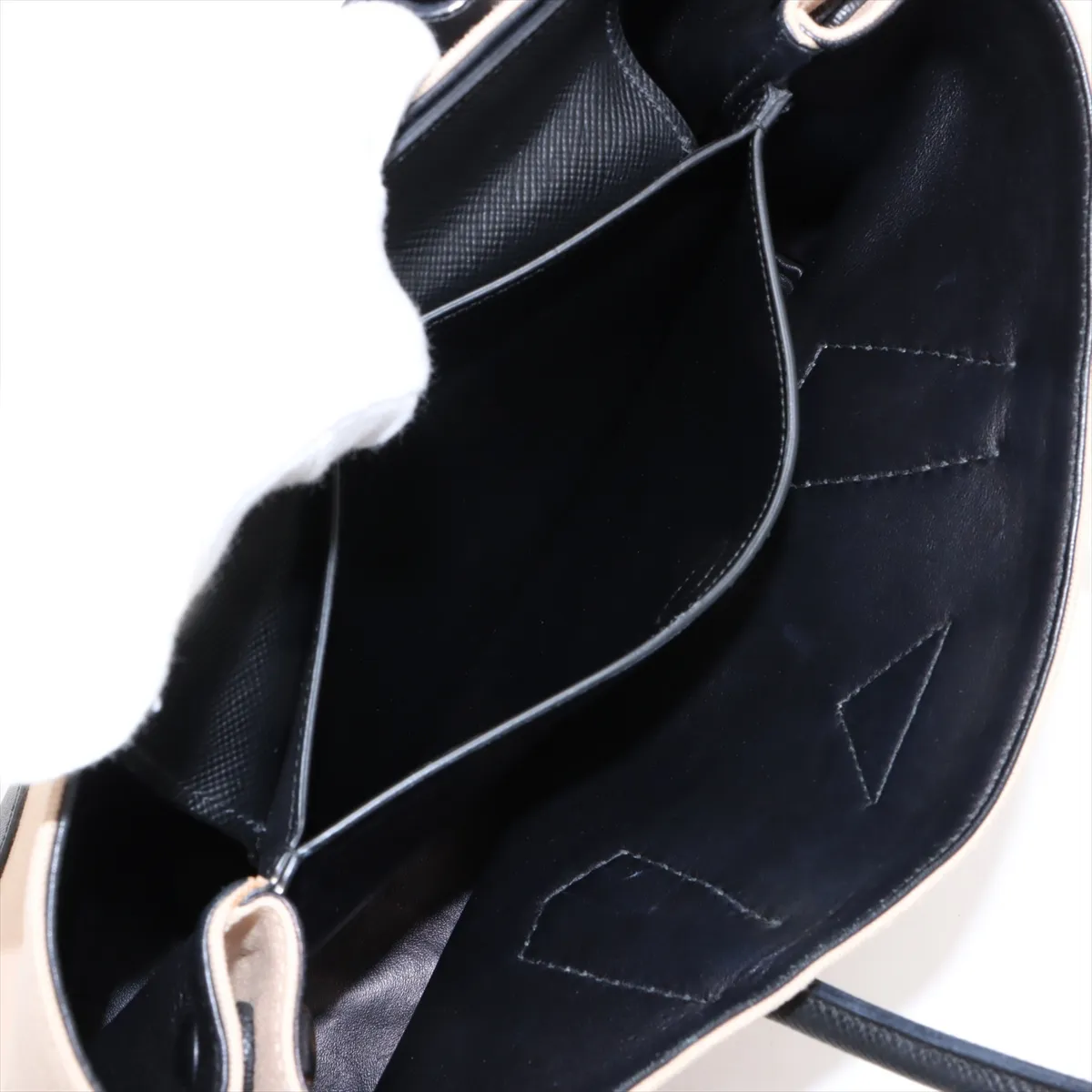 Canvas x Leather 2-Way Tote Bag, Beige x Black, BN2775 — view 9