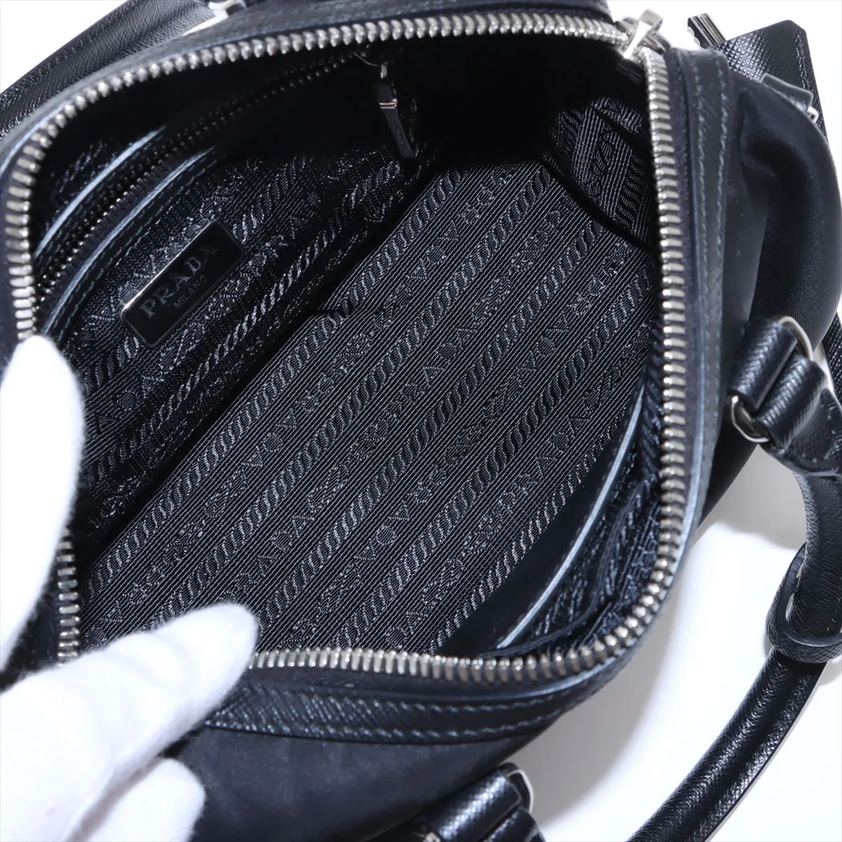 Tessuto Nylon x Leather Handbag Black — view 7
