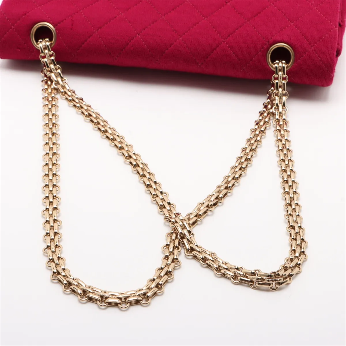 Matelassé 25 Cotton Double Flap Double Chain Bag, Red with Gold Hardware, 6544830, Series 6, A01112 — view 5
