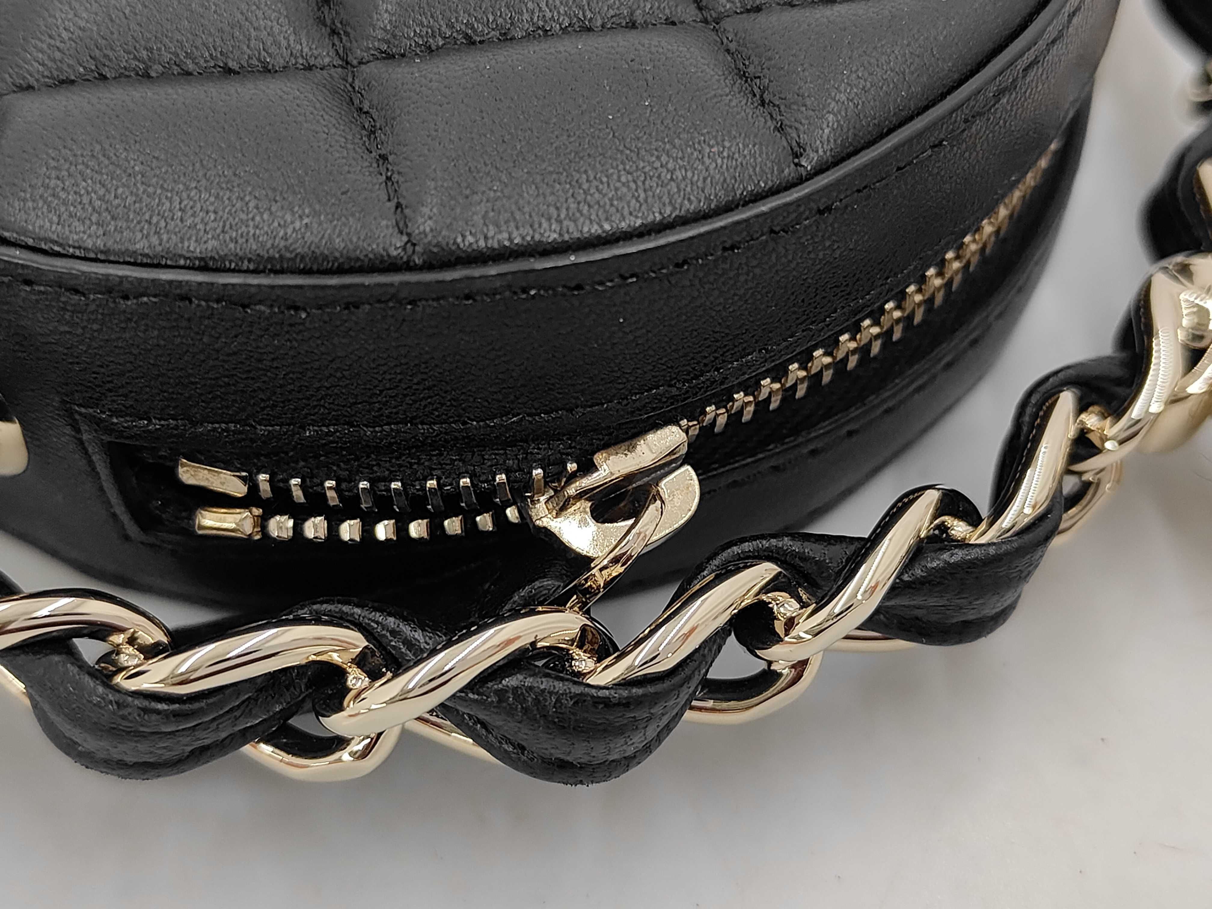 Matelassé Round Chain Shoulder Bag, Black Lambskin, Gold Hardware. — view 6