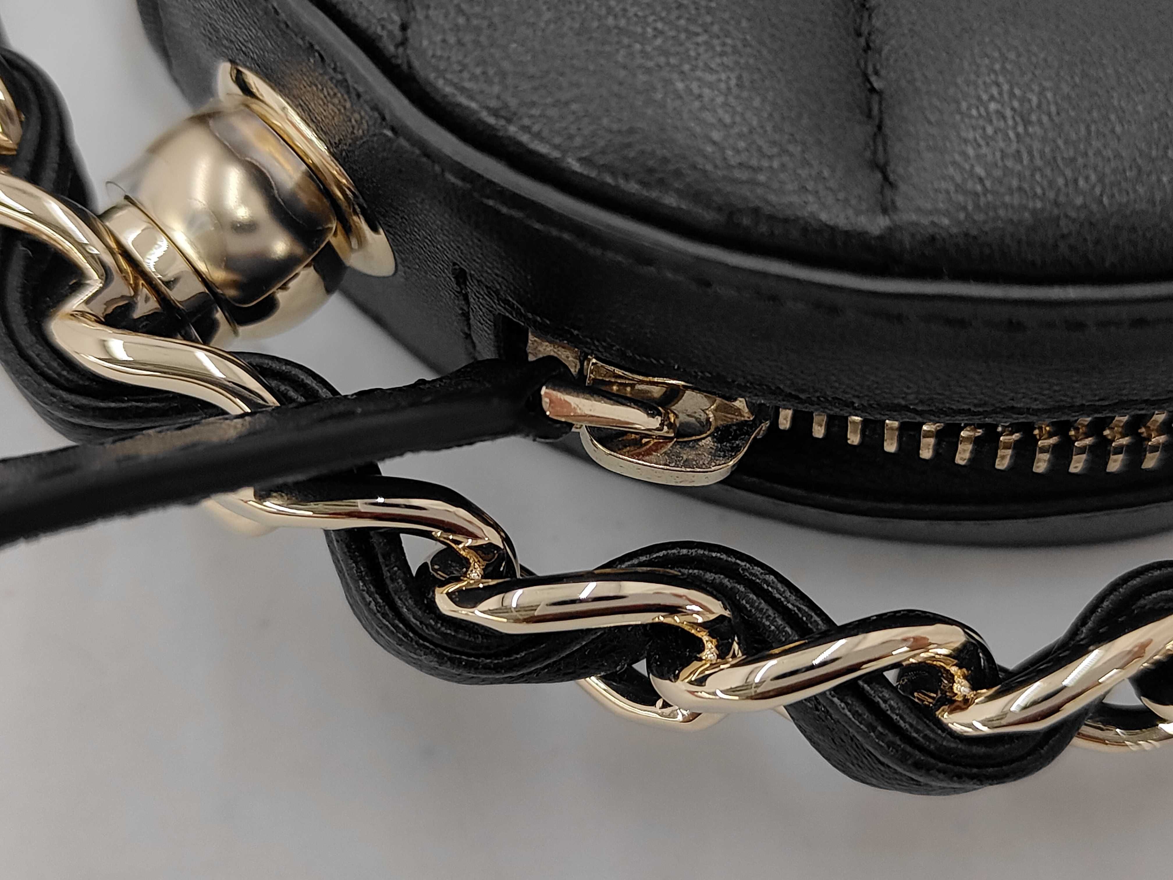 Matelassé Round Chain Shoulder Bag, Black Lambskin, Gold Hardware. — view 10