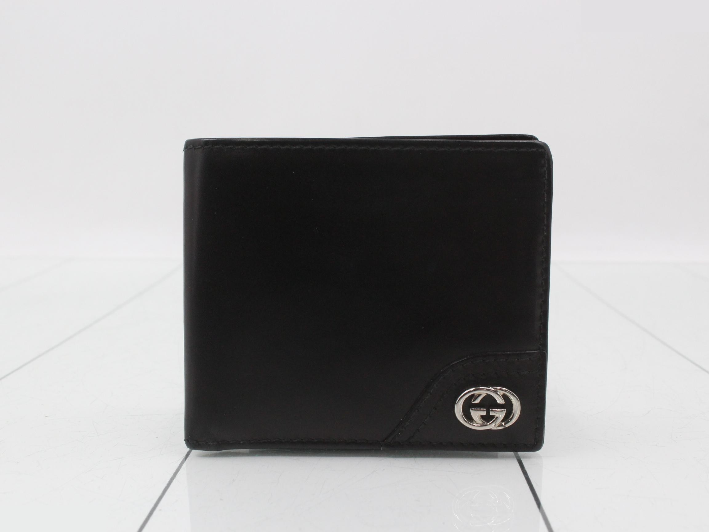 Interlocking G Bi-fold Wallet, Black Leather
