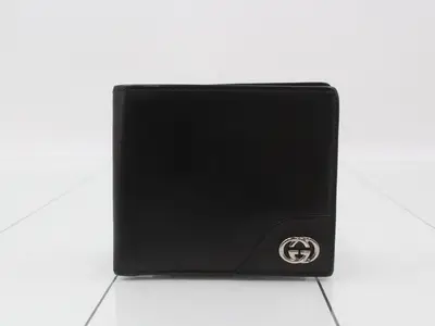 Interlocking G Bi-fold Wallet, Black Leather