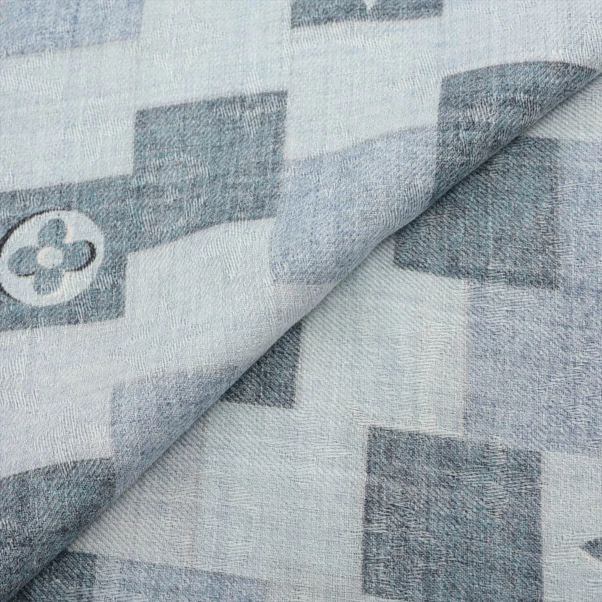 M76159 Monogram Denim Shawl CC0199 Stole, Wool x Silk, Blue. Shows wear, — view 2
