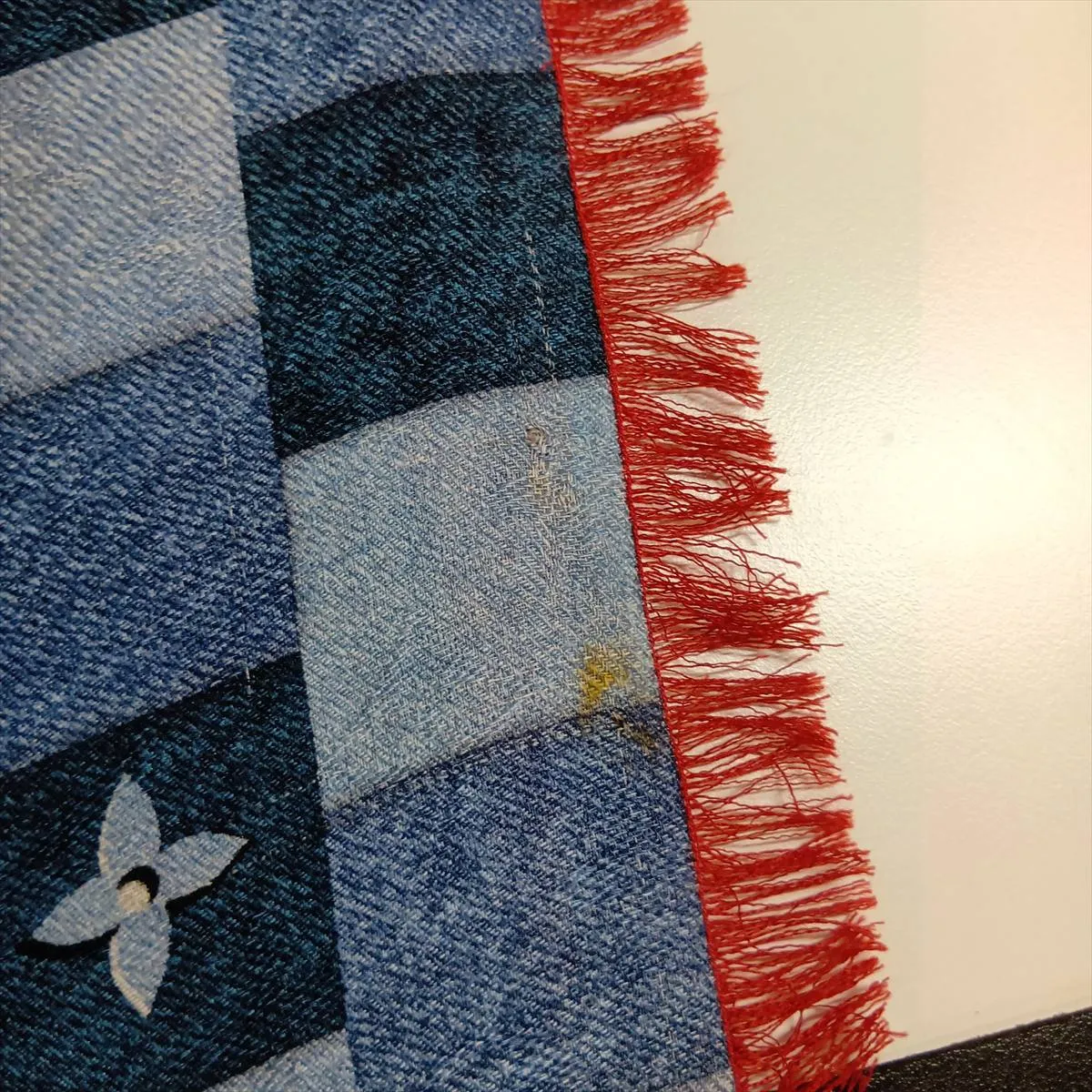 M76159 Monogram Denim Shawl CC0199 Stole, Wool x Silk, Blue. Shows wear, — view 4
