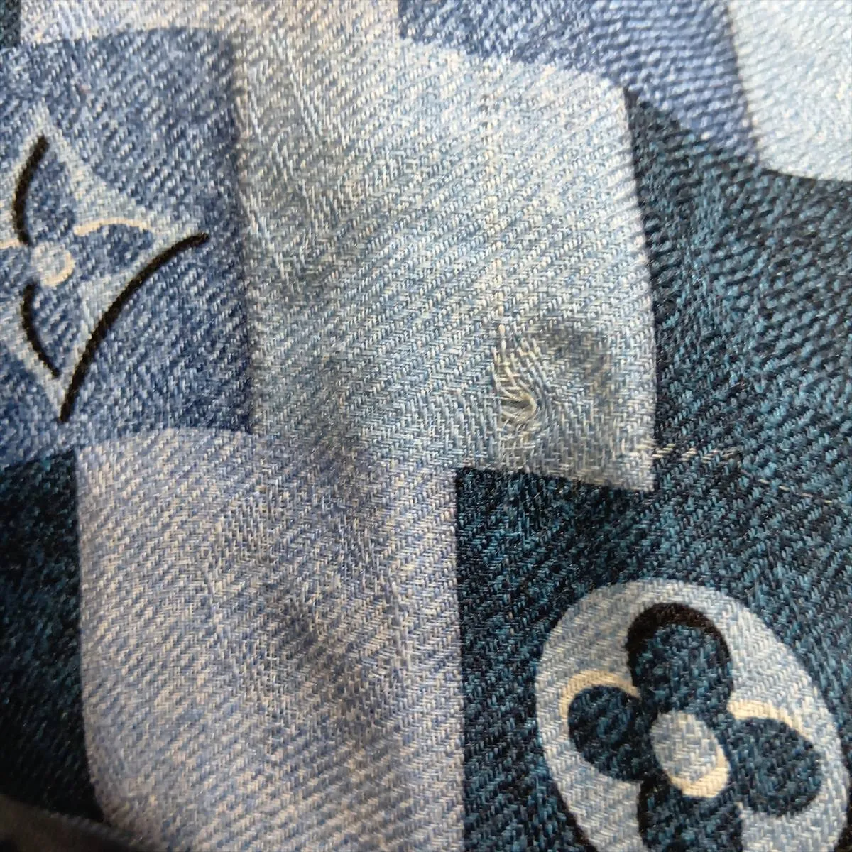 M76159 Monogram Denim Shawl CC0199 Stole, Wool x Silk, Blue. Shows wear, — view 6