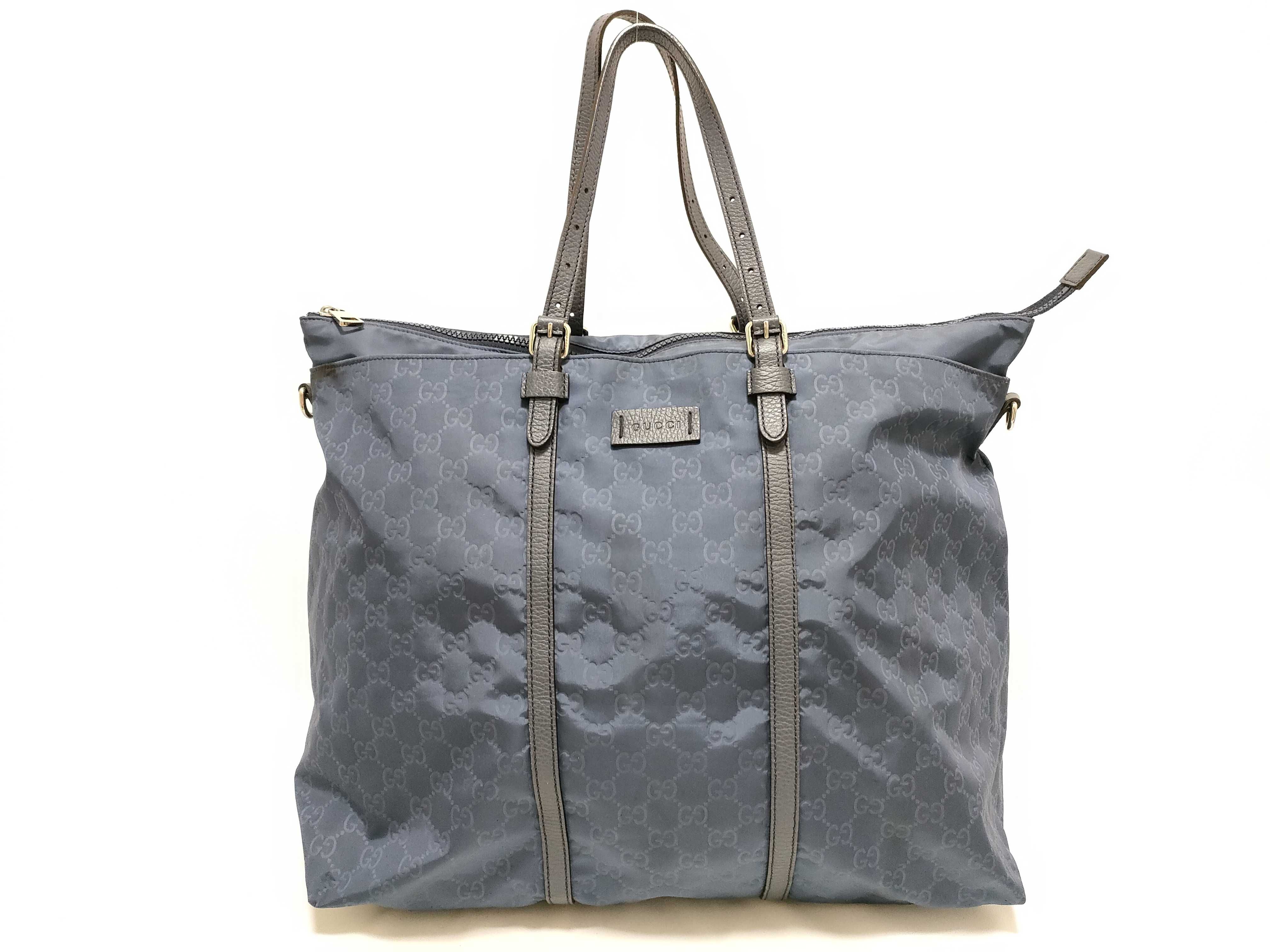 387068 GG Nylon Tote Bag Leather Blue Tote Bag