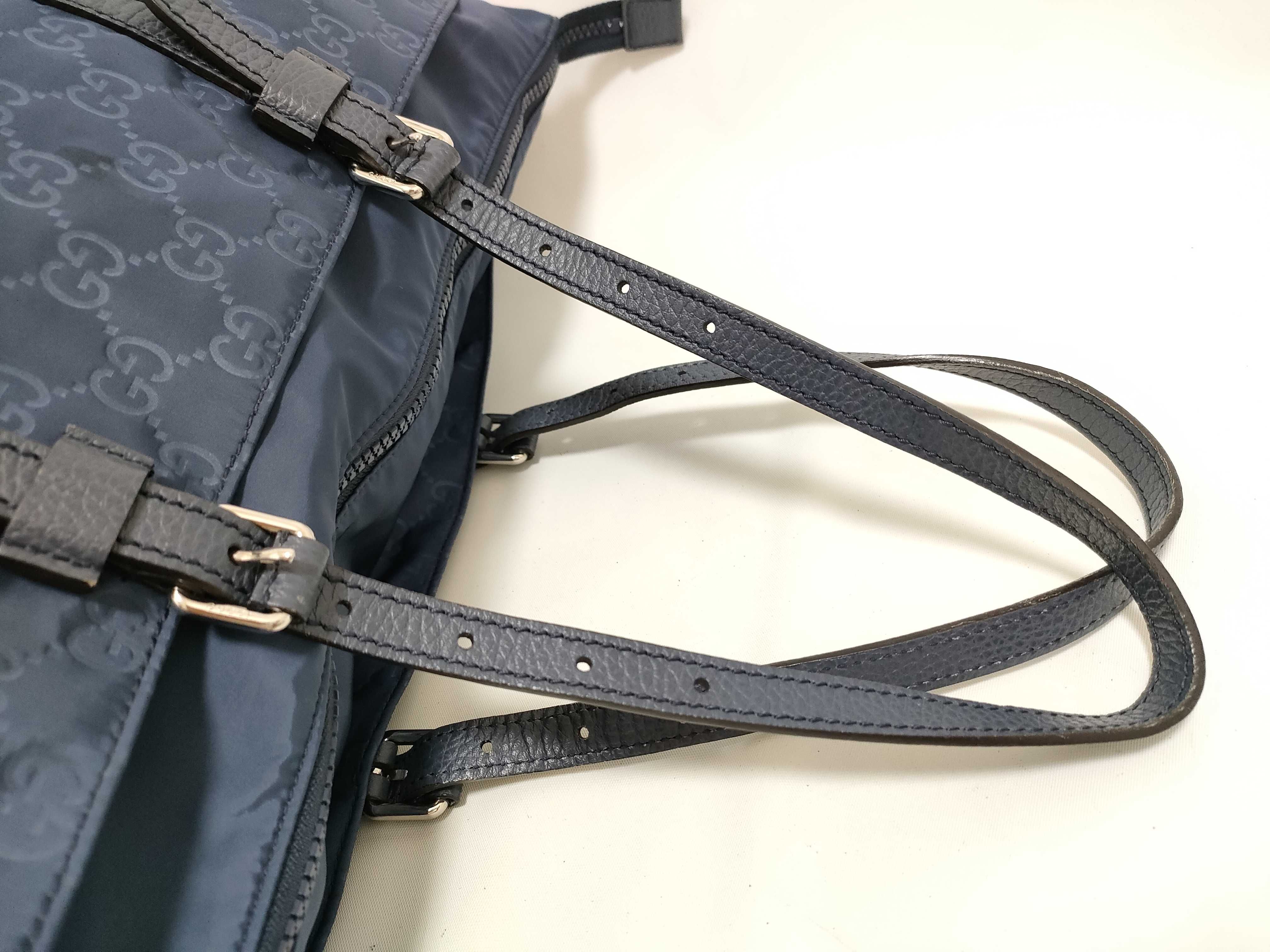 387068 GG Nylon Tote Bag Leather Blue Tote Bag — view 3