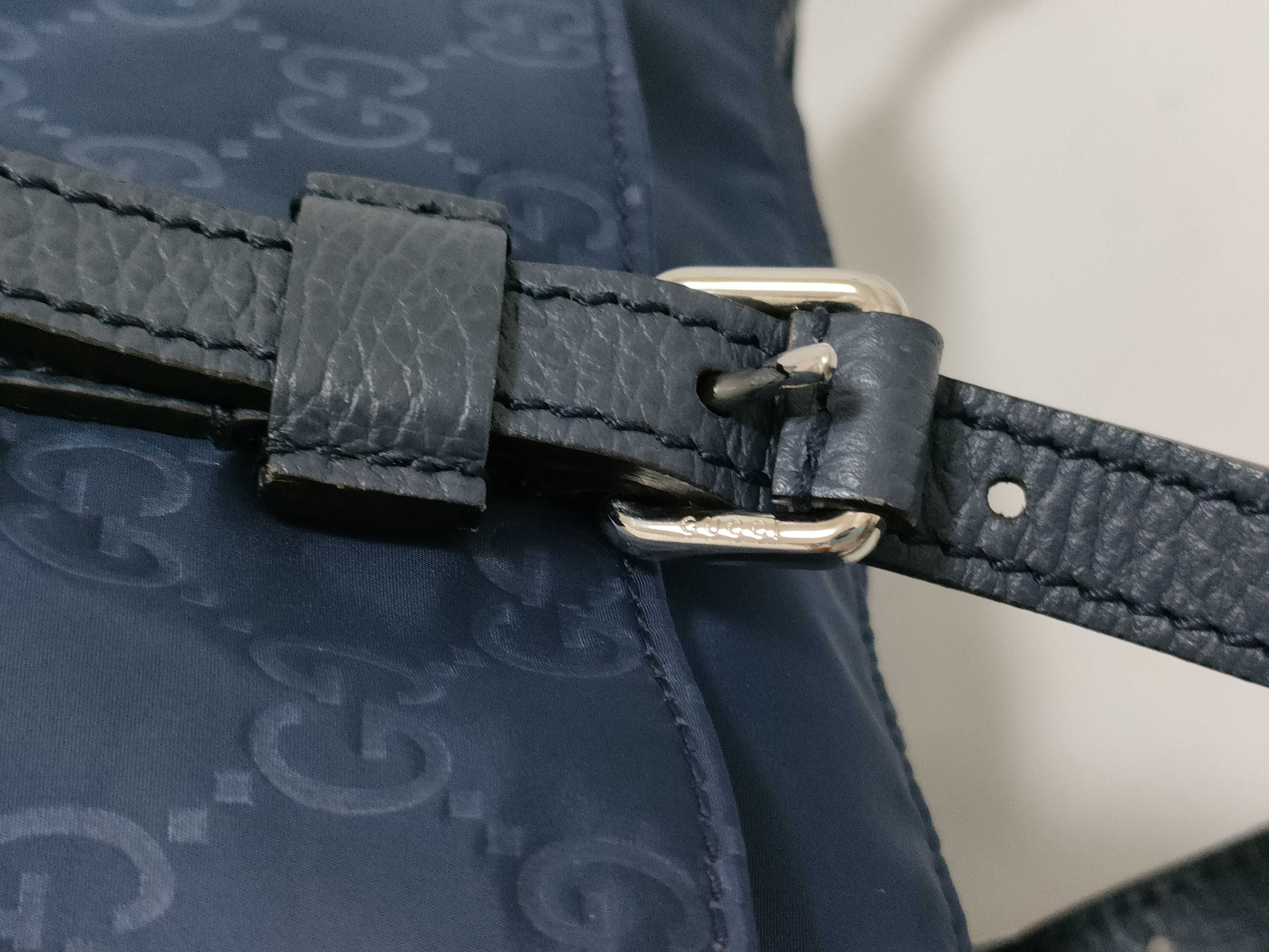 387068 GG Nylon Tote Bag Leather Blue Tote Bag — view 5