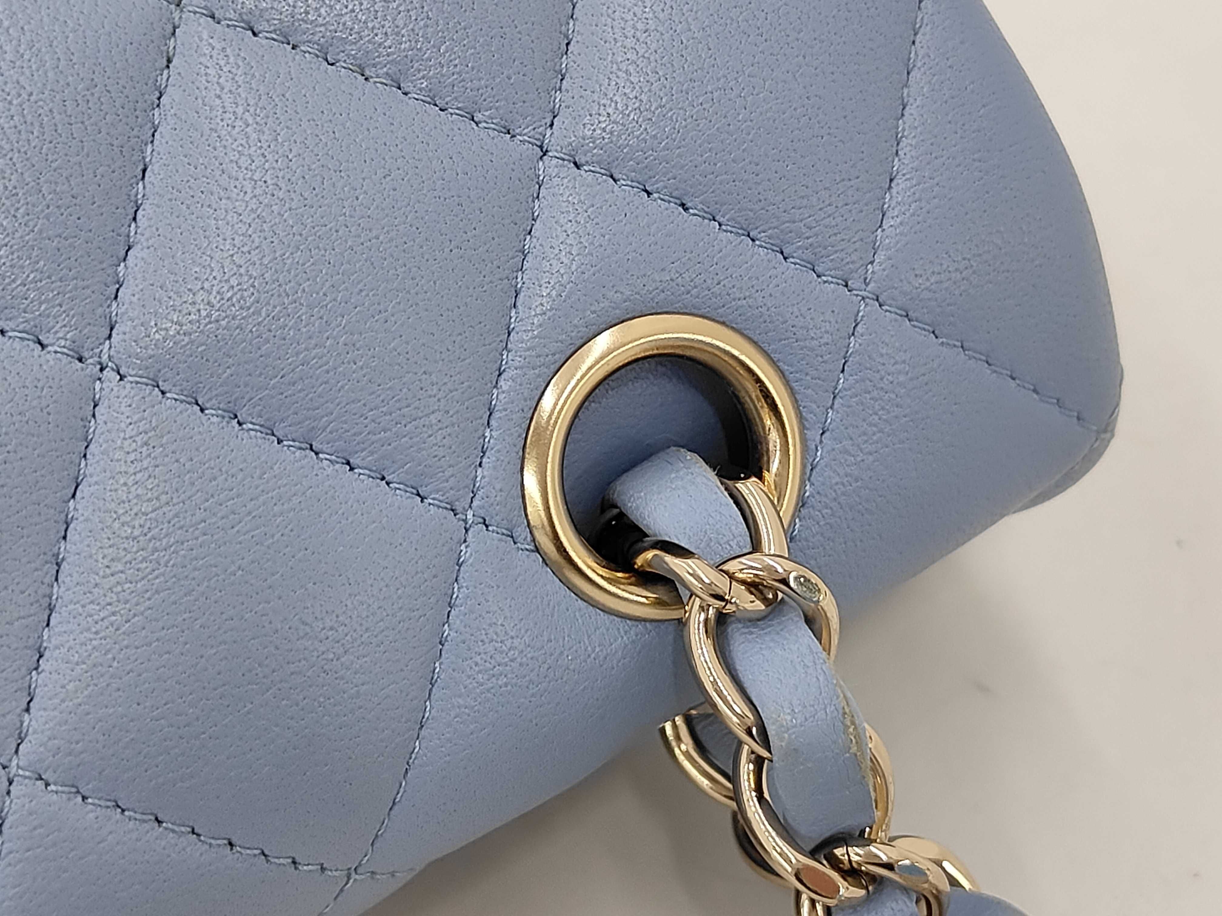 Matelassé 23 Double Flap Double Chain Lambskin Blue Shoulder Bag — view 7
