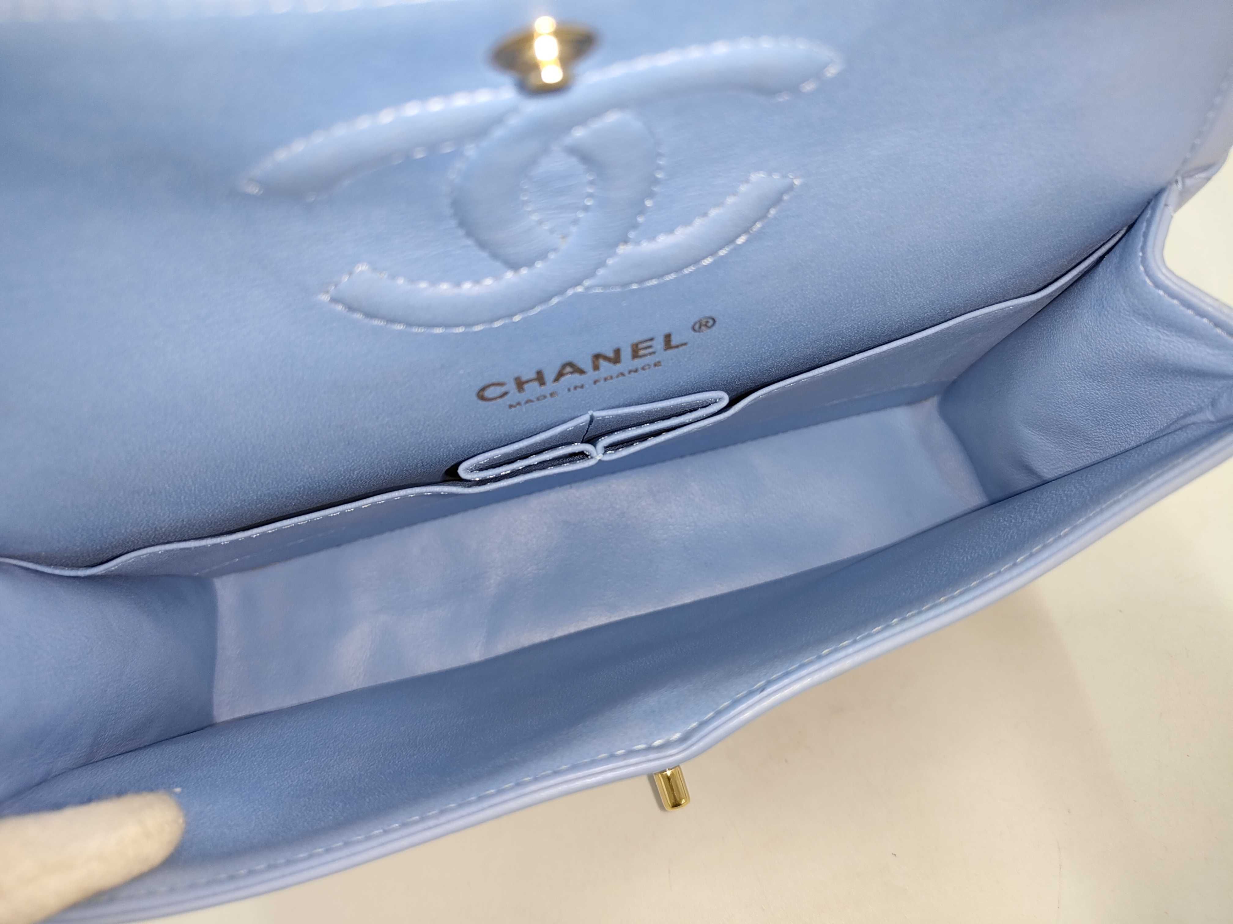 Matelassé 23 Double Flap Double Chain Lambskin Blue Shoulder Bag — view 9