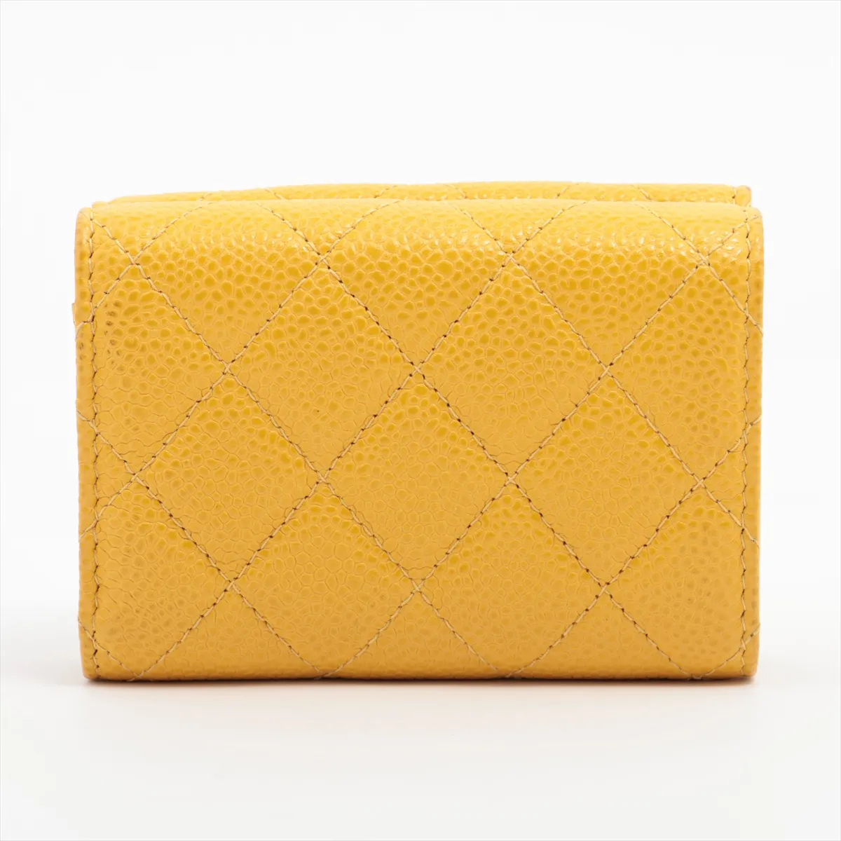 Matelassé Caviar Skin Compact Wallet, Yellow, Silver Hardware, 25757501 — view 2
