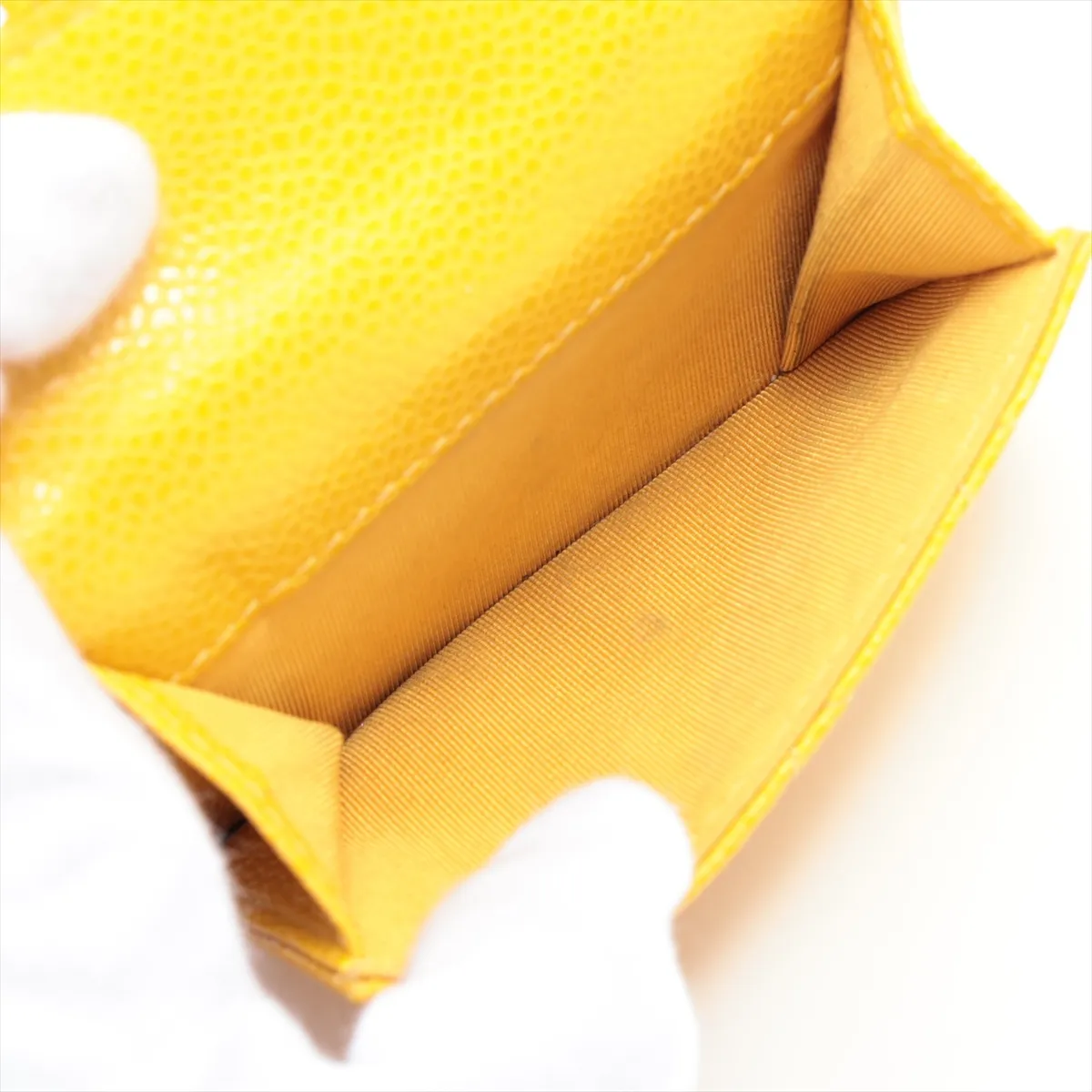 Matelassé Caviar Skin Compact Wallet, Yellow, Silver Hardware, 25757501 — view 7